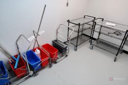 (2) Rolling 3-shelf metro carts & cleaning carts