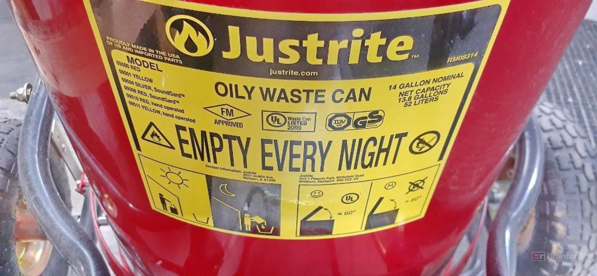 (1) Justrite Model 09500, Oily Waste Can - Image 2 of 5