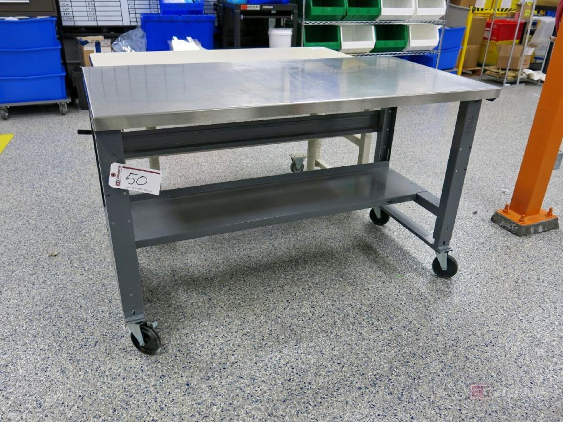 Heavy Duty Castered Steel Frame Stainless Steel Top Work Bench