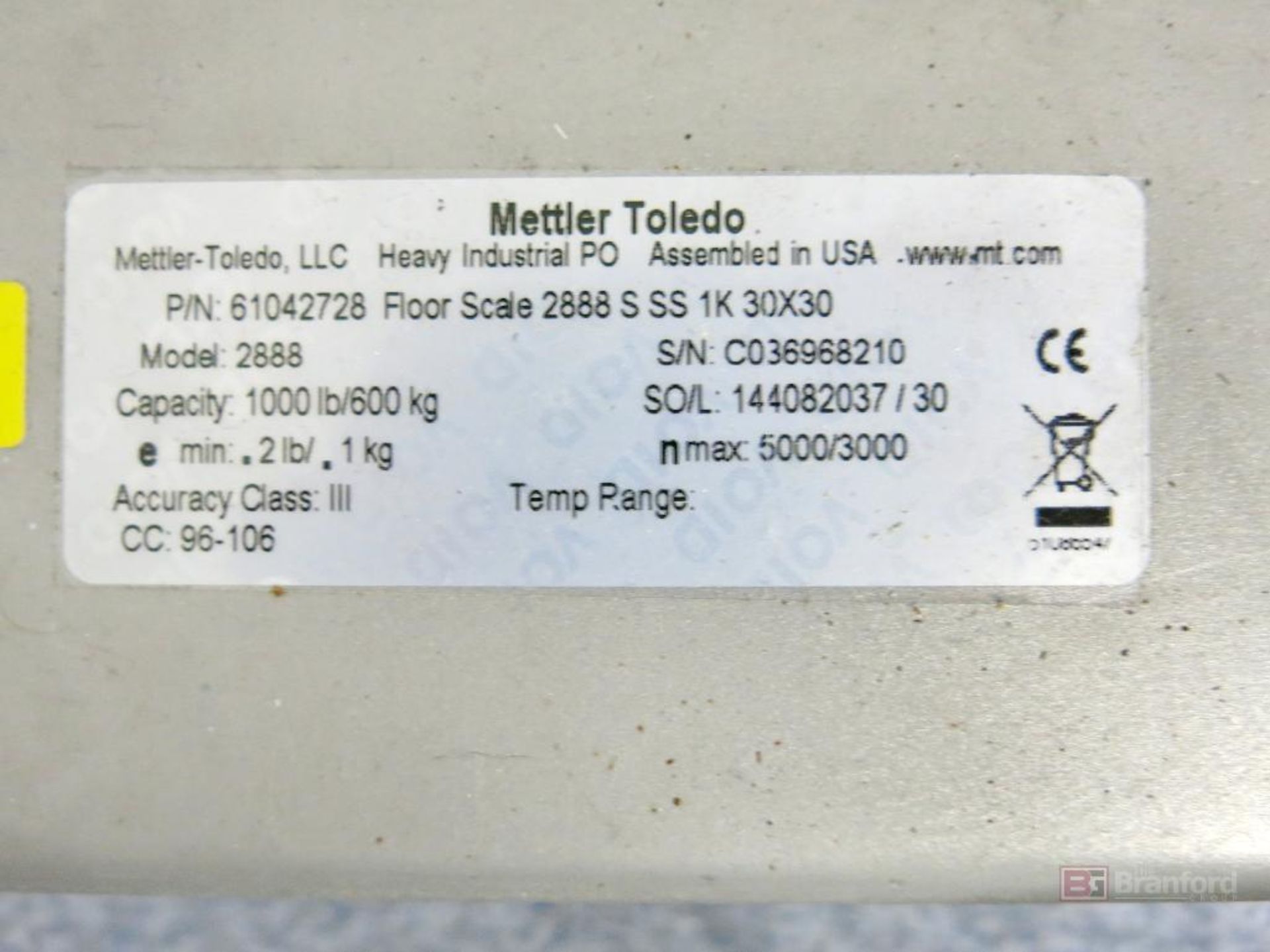 Mettler Toledo Model 2888 1000-Lb Cap. Platform Scale - Image 5 of 6