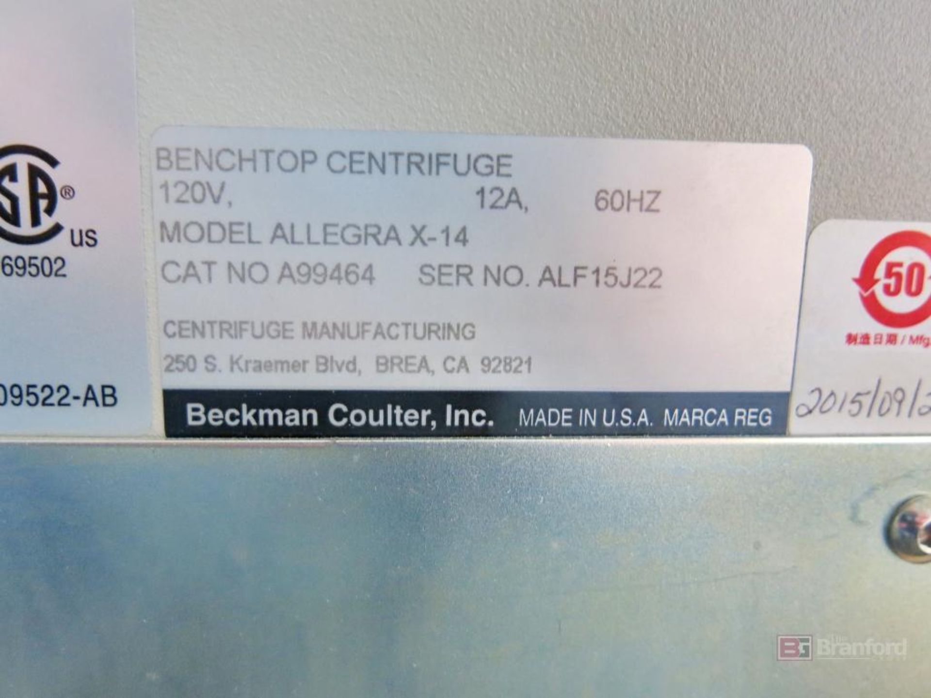 Beckman Coulter Model Allegra X-14 Centrifuge - Image 3 of 3