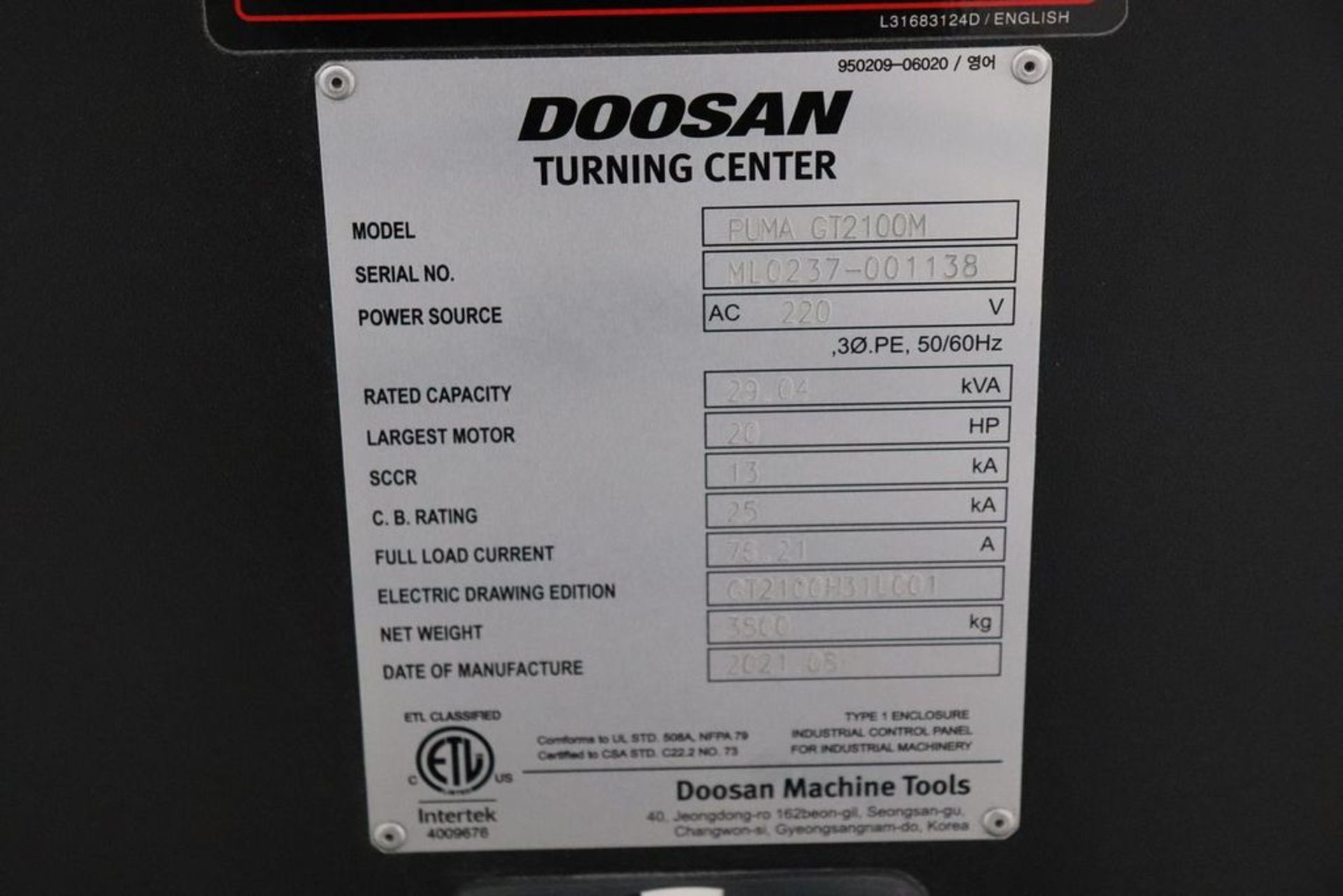 2021 Doosan Puma GT2100M Live Tool CNC Lathe / Turning Center - Image 22 of 24