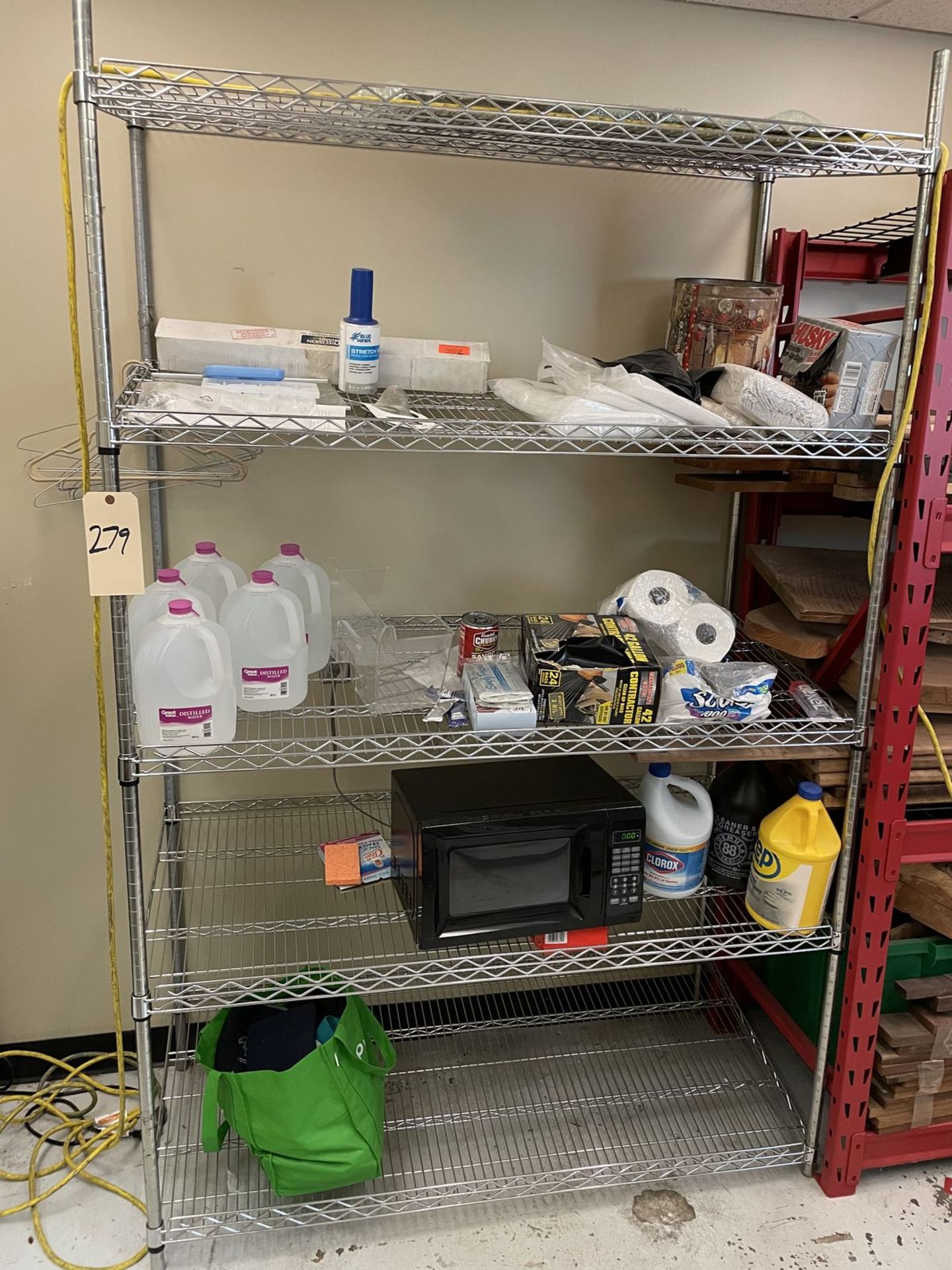 Metal Wire Shelving with Contents on It