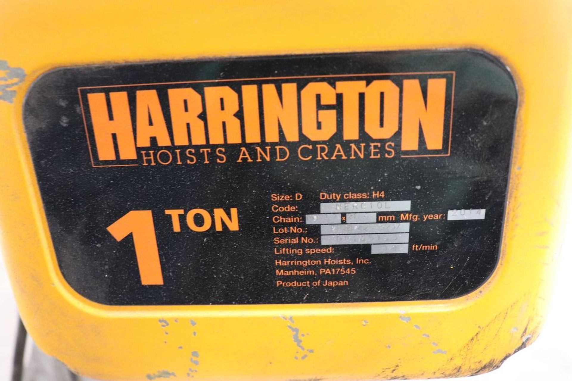 Harrington ER020S 2 Ton Electric Chain Hoist w/ MR020L Motorized Trolley - Image 12 of 13