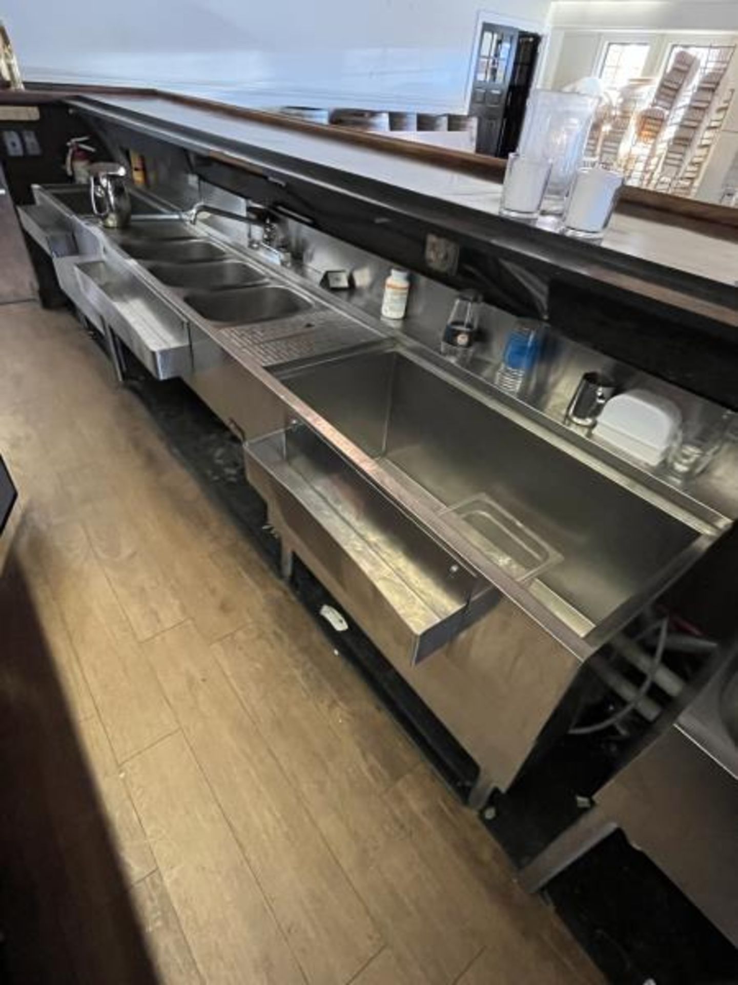 Krowne Back Bar 3-Bay Sink with Attached Ice Bin 95" Long x 23" Deep in Banquet room - Image 5 of 5