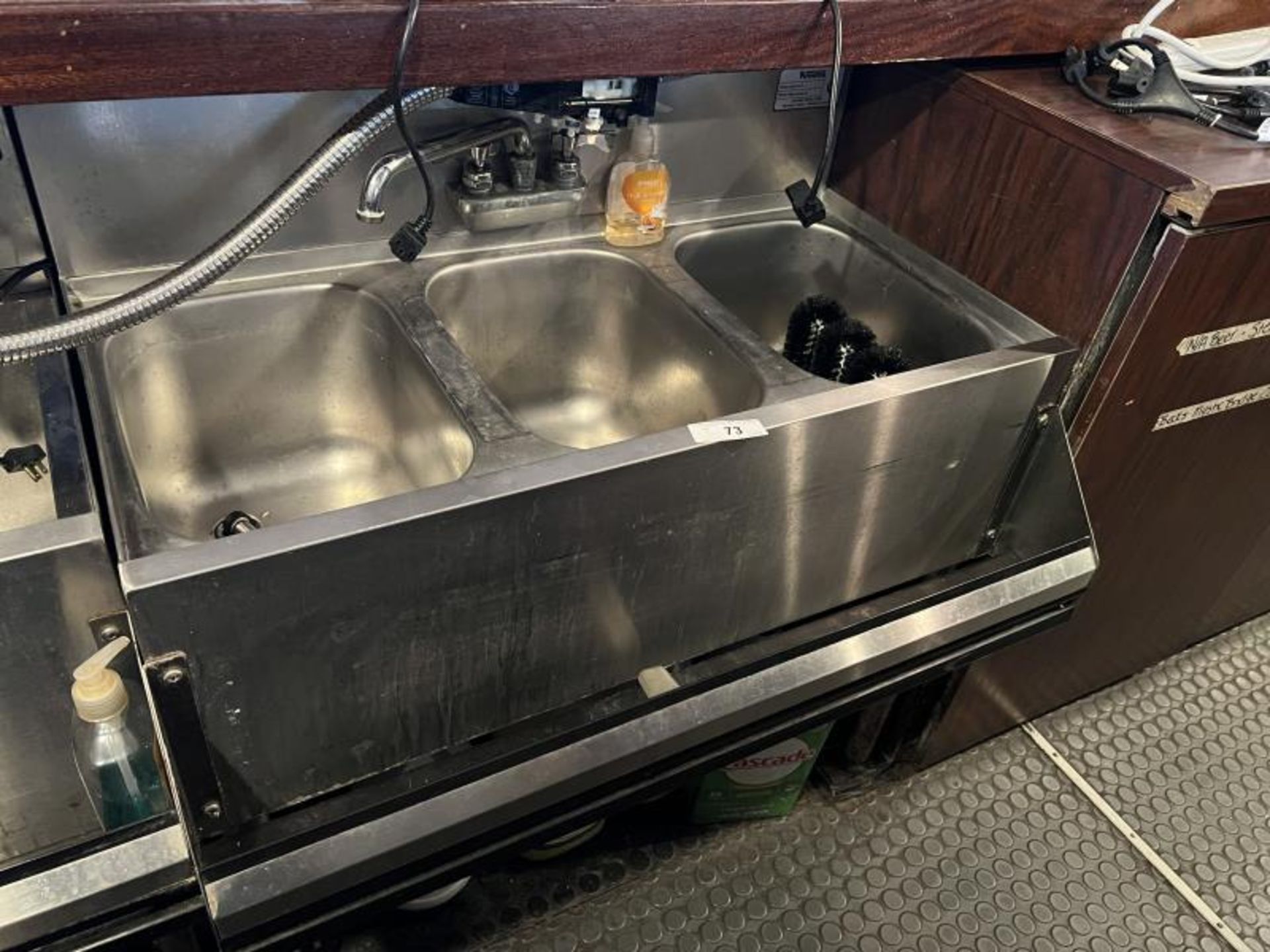 Krowne Back Bar 3-Bay Sink with Stainless Steel Front Rail 3' Long M: KR18-33 in Tavern