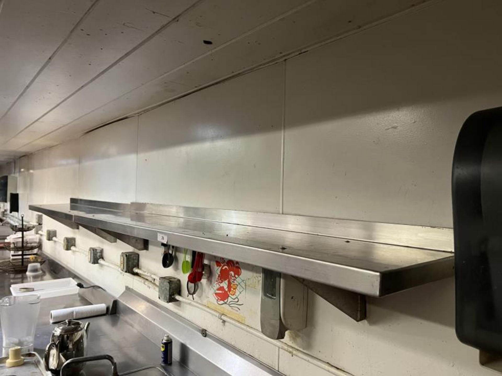 Stainless Steel Wall Mouthed Shelf in 2 Sections, 4.5' & 6' in Main Kitchen