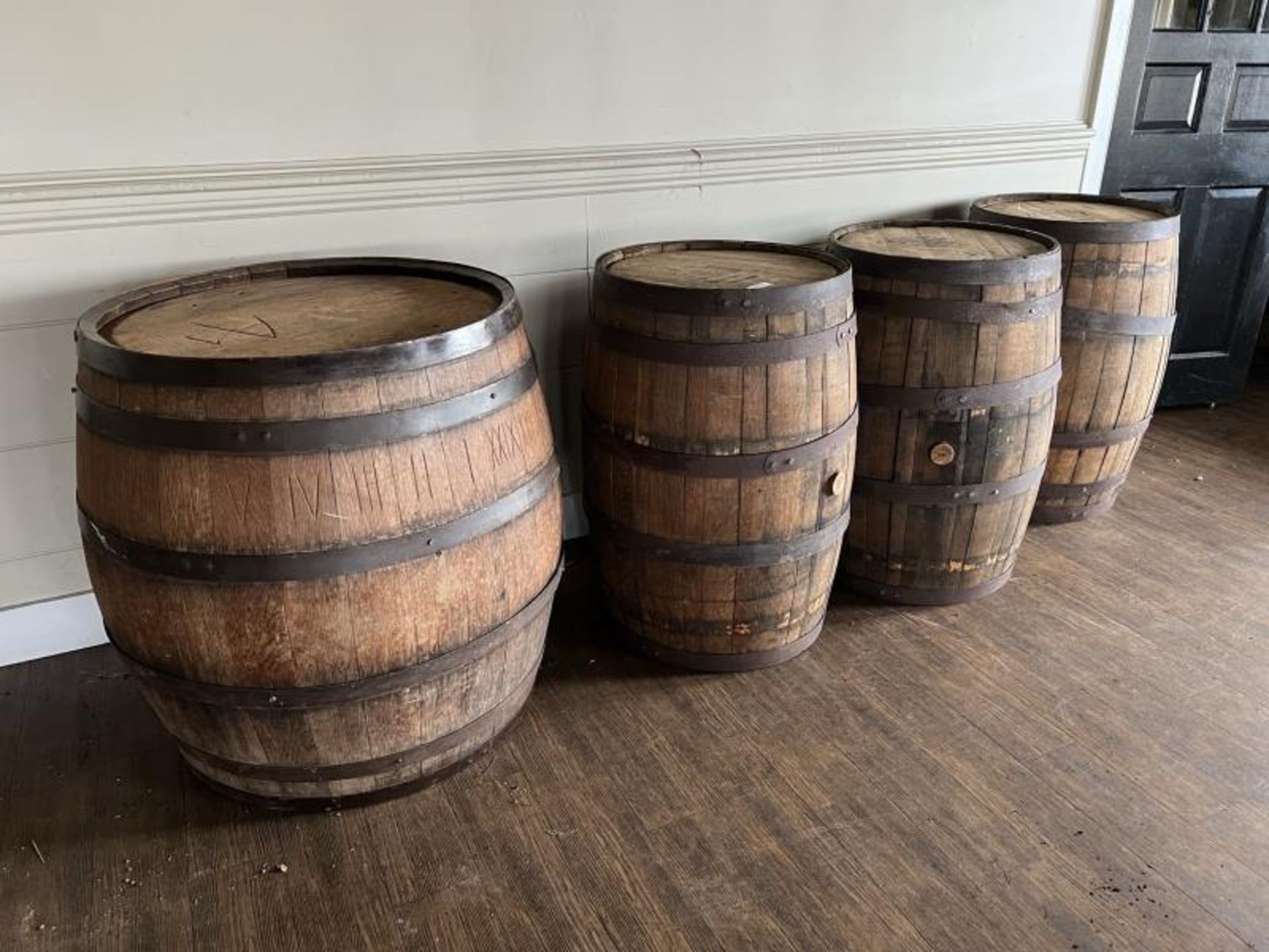Lot of (4) Whiskey Barrows; all 3' Tall with (3) 22" Diameter & (1) 30" Diameter; Located in Banquet - Image 8 of 8