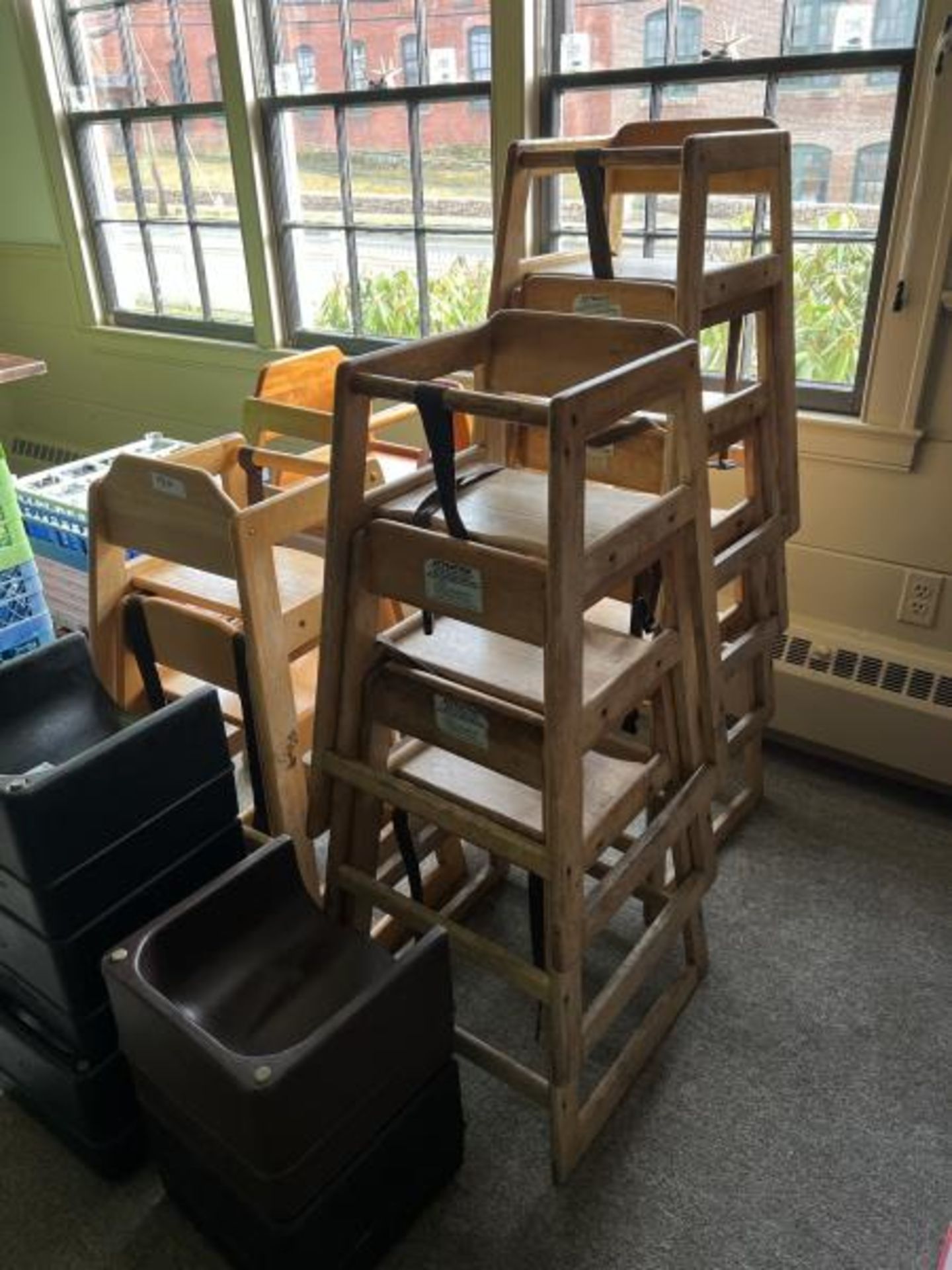 Lot of (11) Wooden High Chairs & (5) Plastic Booster Seats; Located in Front R Room - Image 2 of 3