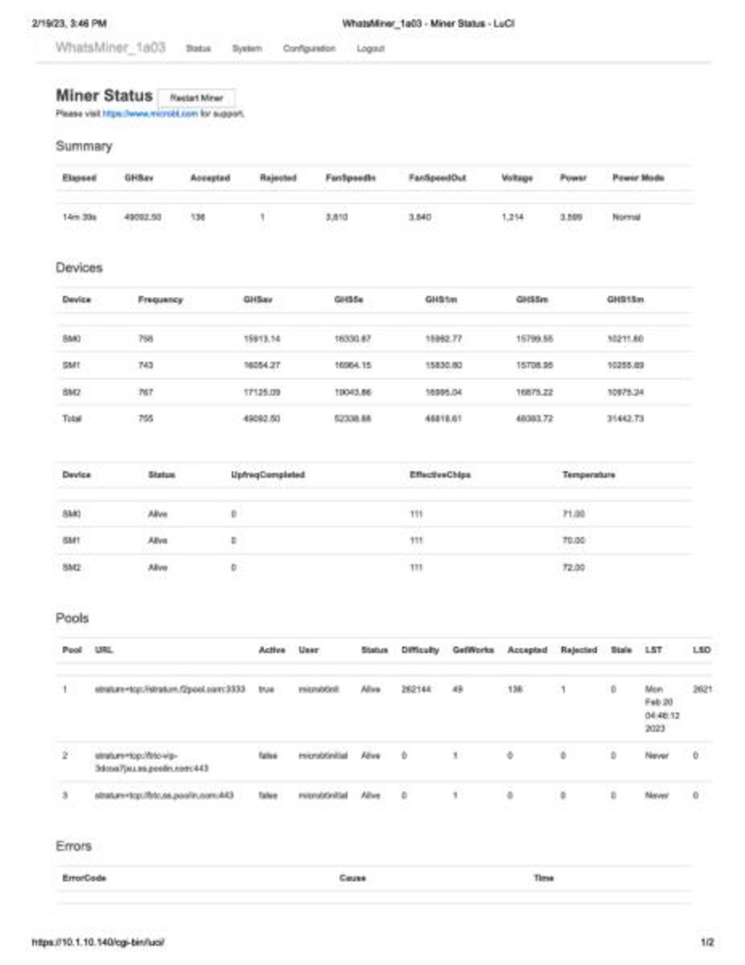 MicroBT WhatsMiner Bitcoin Server M: WhatsMiner M31S+_V100, TYPE: 30_12V, 82T 42 - Image 7 of 7