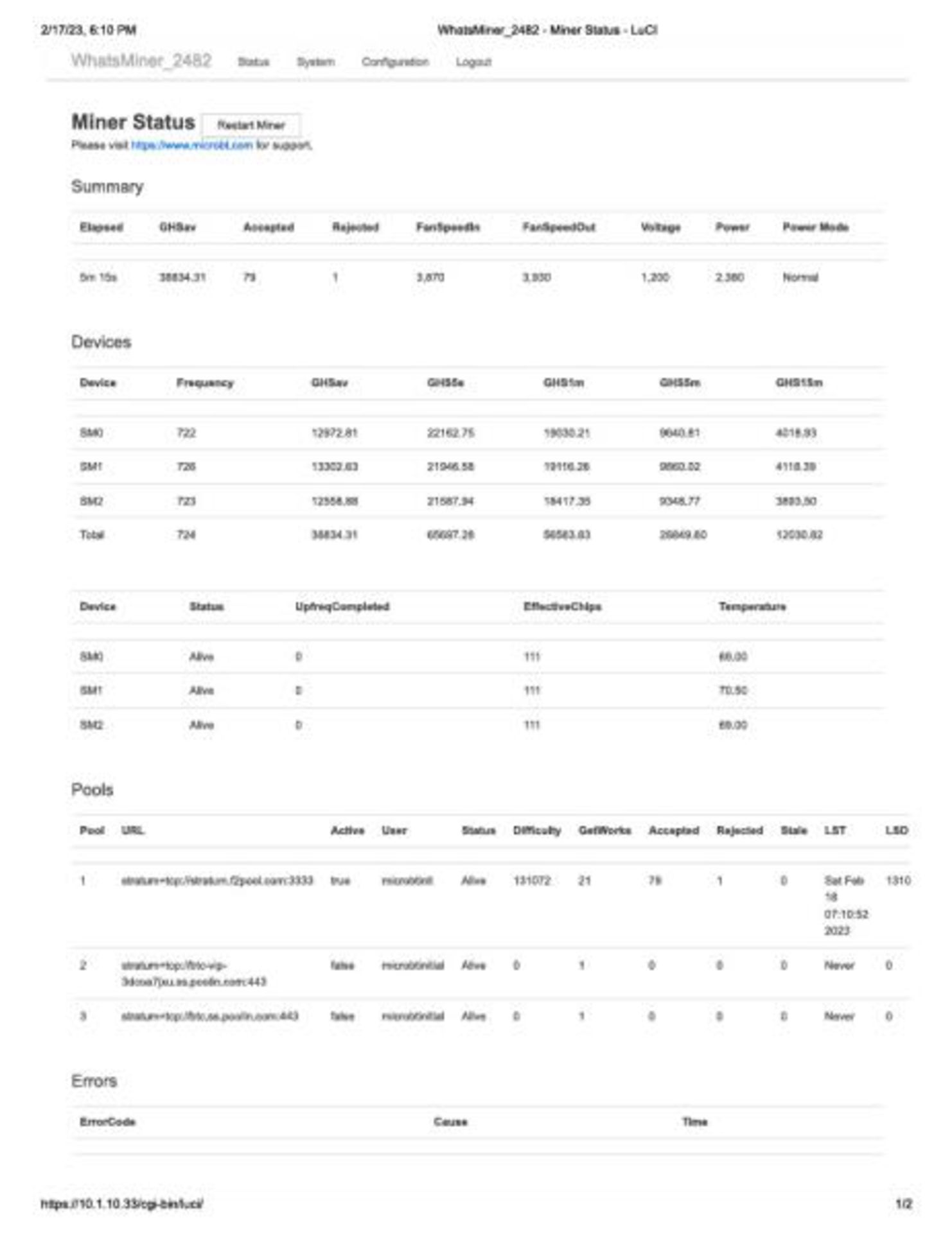 MicroBT WhatsMiner Bitcoin Server M: WhatsMiner M31S+_V100, TYPE: 30_12V, 80T 42 - Image 9 of 9