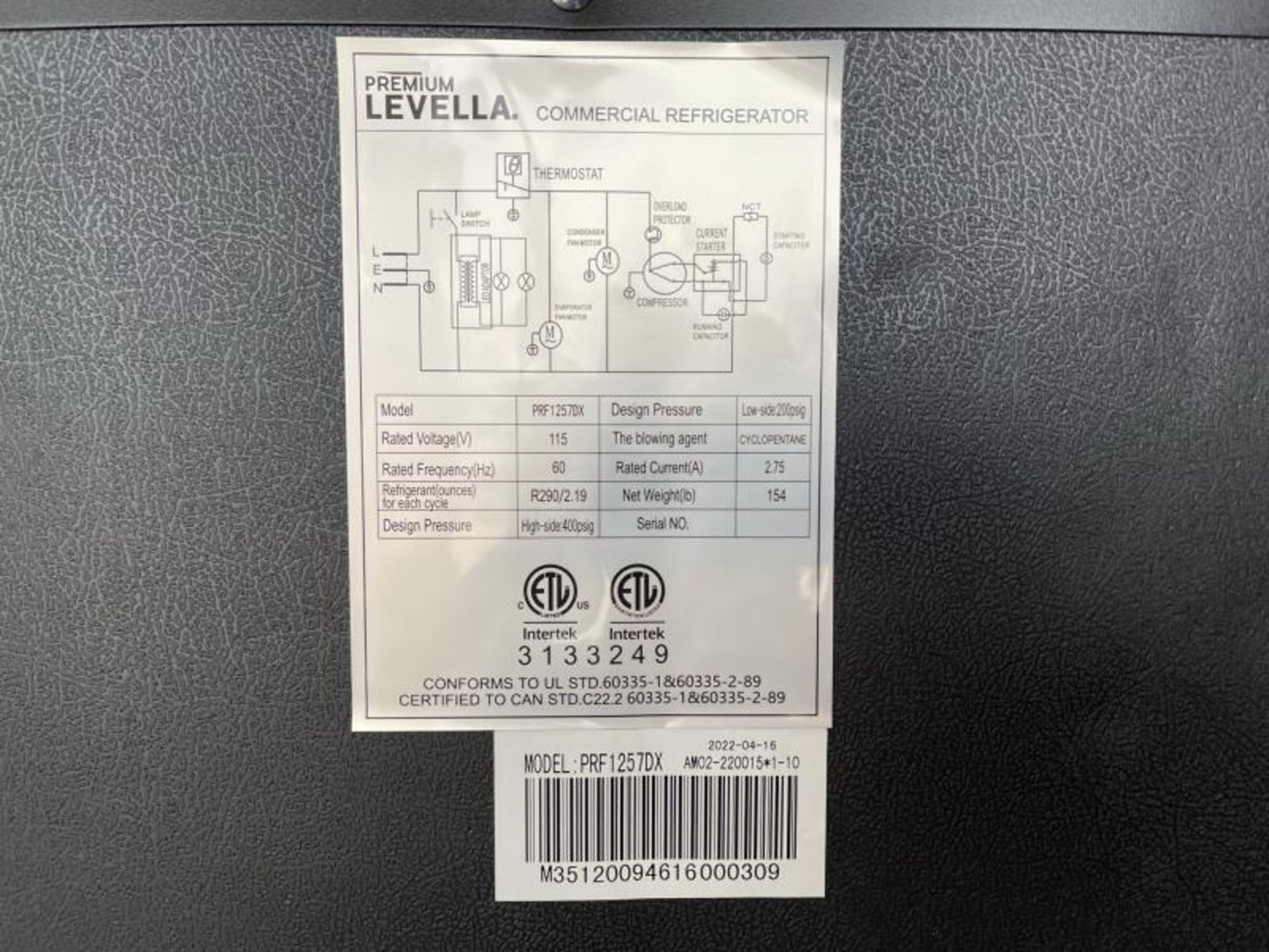 Glass Door Reach In Refrigerator, 24"w x 78.5"T BY Premium Levella, Model: PRF/257DX, Made 2022 - Image 6 of 6