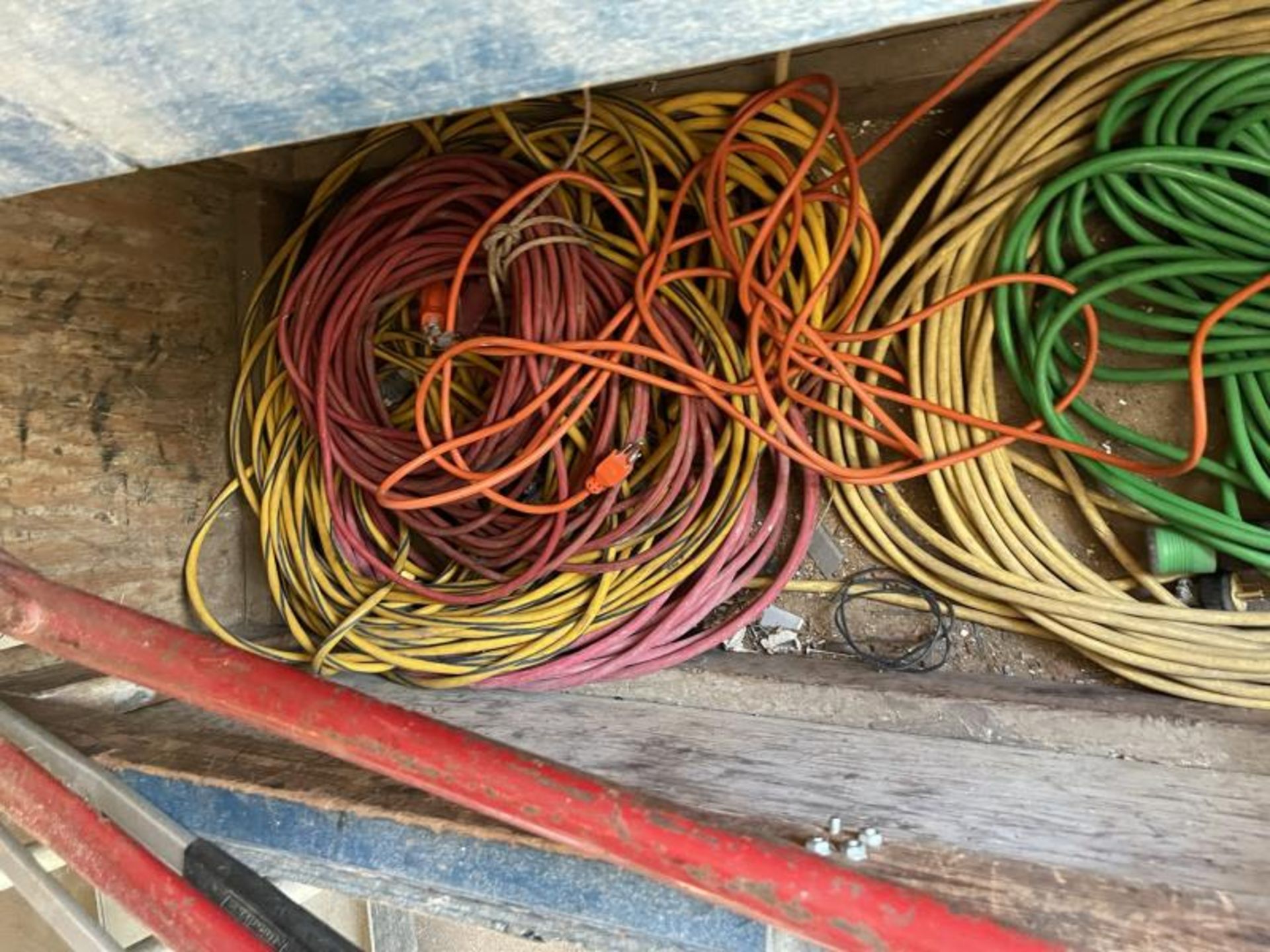 Wood Storage Box Including Contents of Extension Cords & (3) Bolt Cutters: Klein Tools, Snap-On & - Image 4 of 7