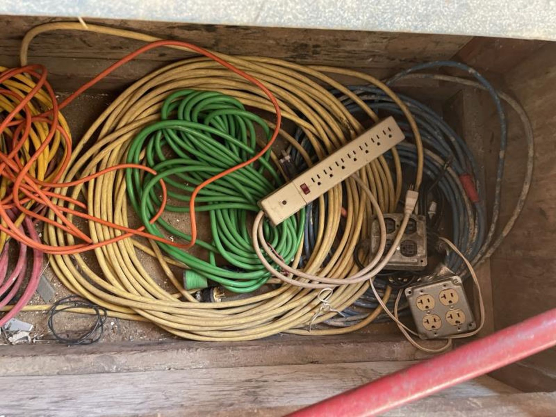 Wood Storage Box Including Contents of Extension Cords & (3) Bolt Cutters: Klein Tools, Snap-On & - Image 7 of 7