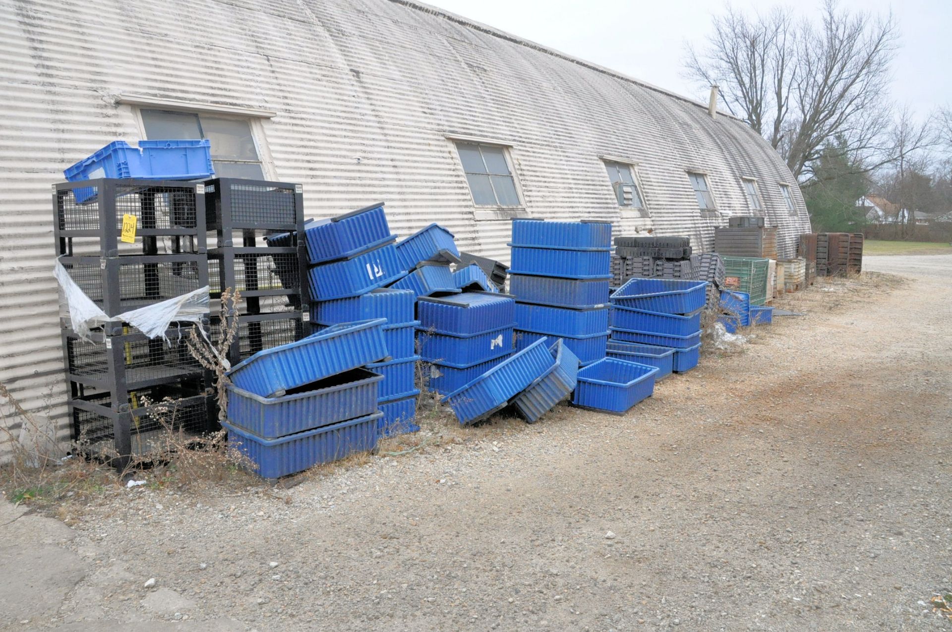 Lot-Steel Baskets, Steel Tubs, Totes, Finger Totes, etc. Along (1) Wall, (Outside)