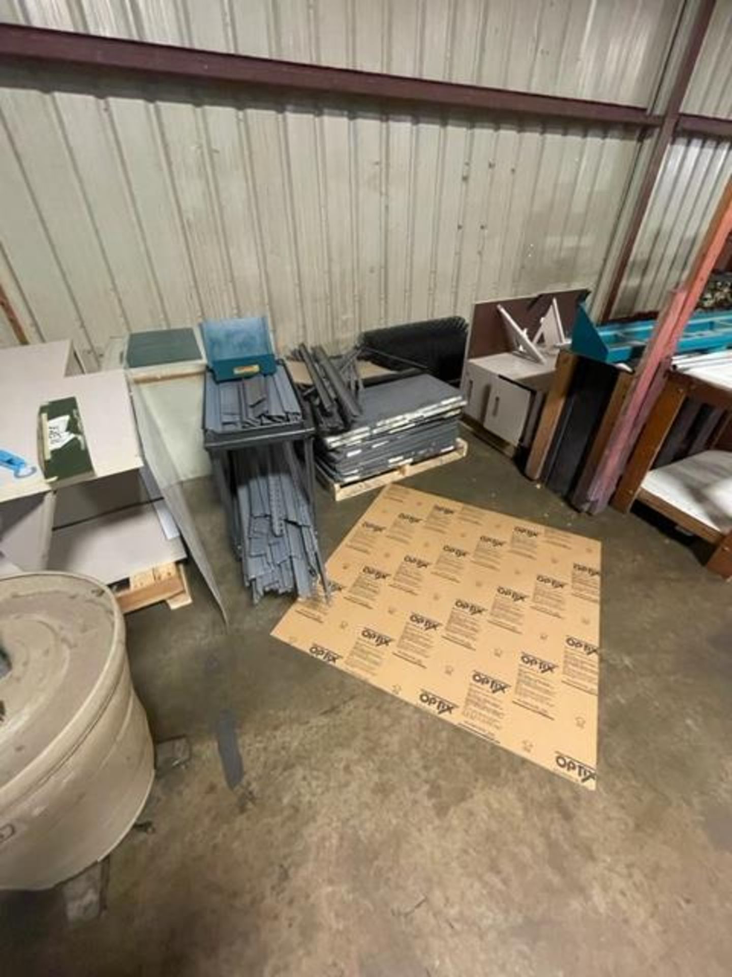 Miscellaneous disassembled shelving tables, metal cabinets, fencing, craftsman vac - Image 4 of 4