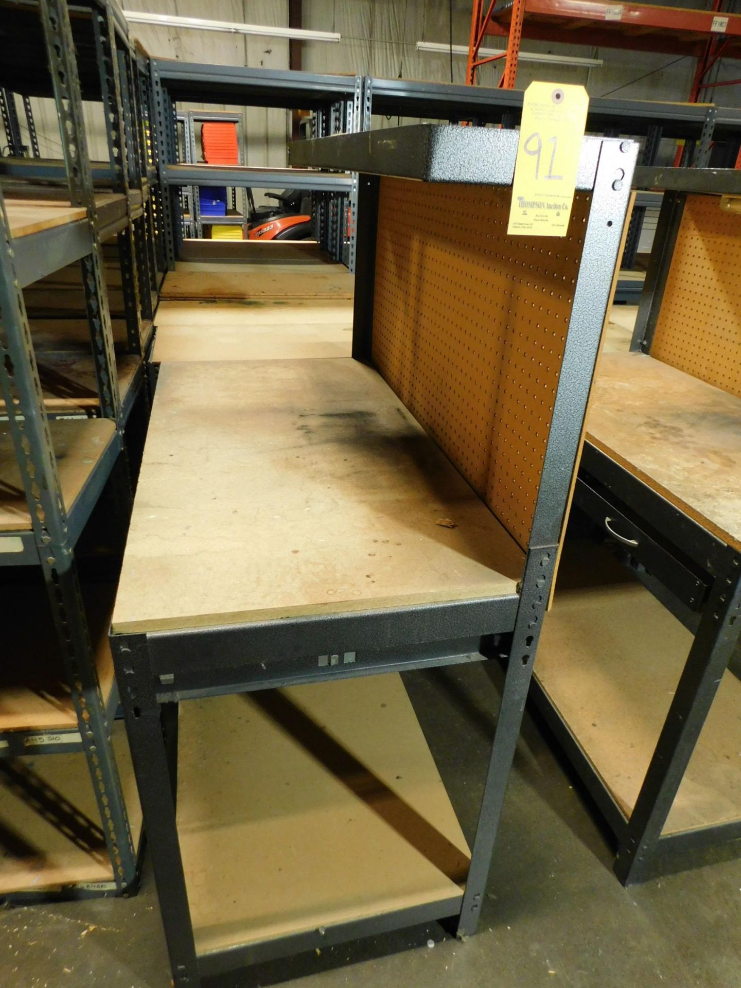 (3) Shelving Units, 3' W x 3' T x 18" Deep with Workbench, 4'L x 5'T x 24" Deep