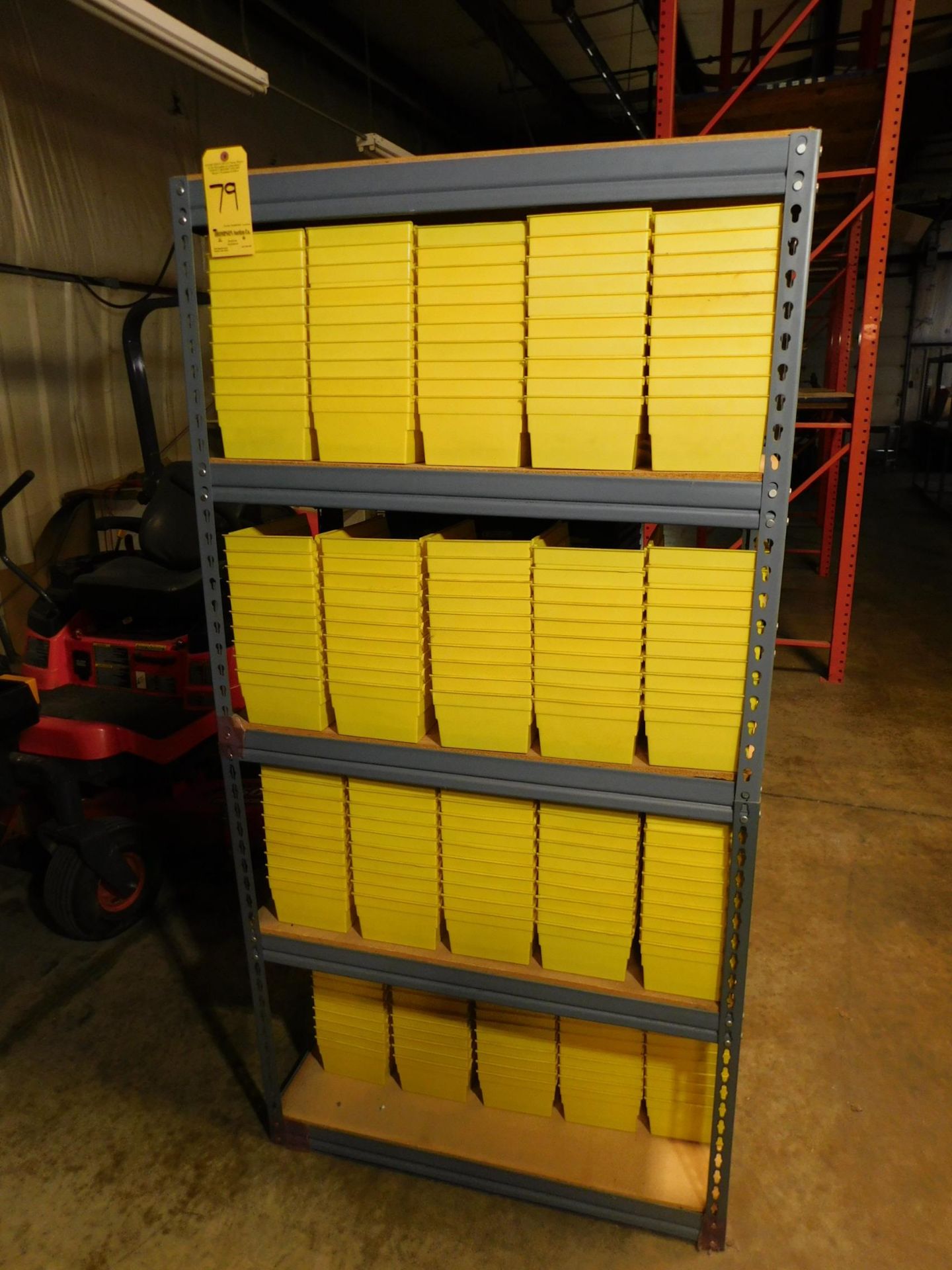 Shelving Unit with Plastic Bins, 3' W x 6' T x 18" Deep