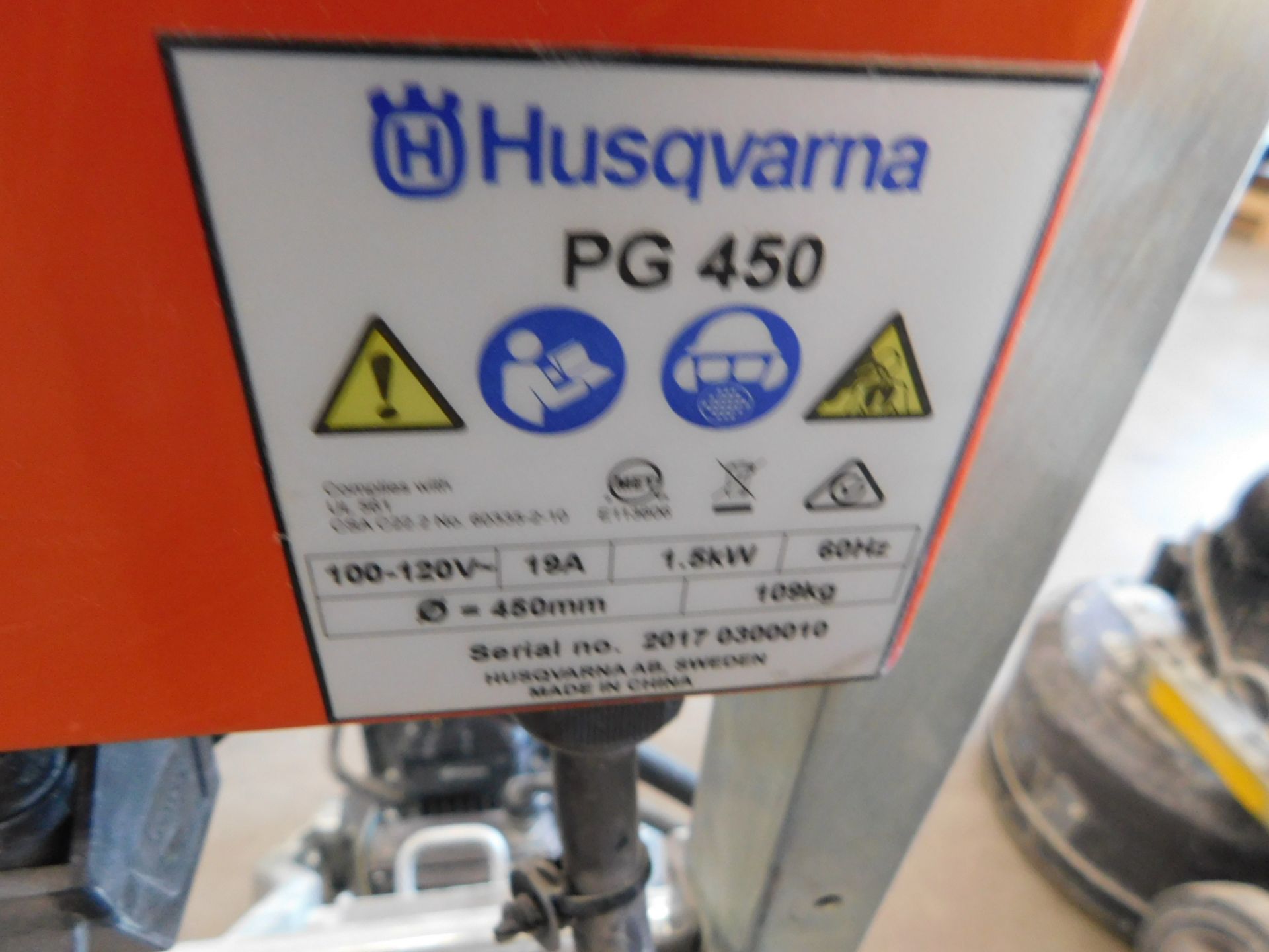 Husqvarna Model PG450 Concrete Grinder, s/n 2017 0300010, 120V - Image 2 of 7