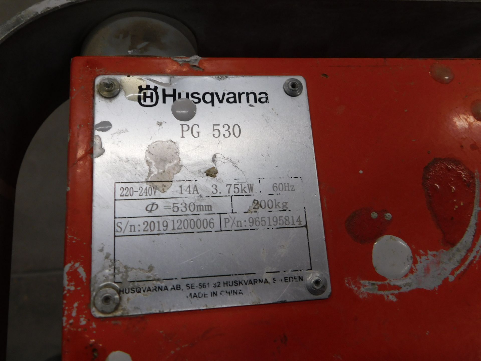 Husqvarna Model PG530 Concrete Grinder, s/n 2019 1240006, 220V/240V, 430 Hours, Power Cord - Image 2 of 9