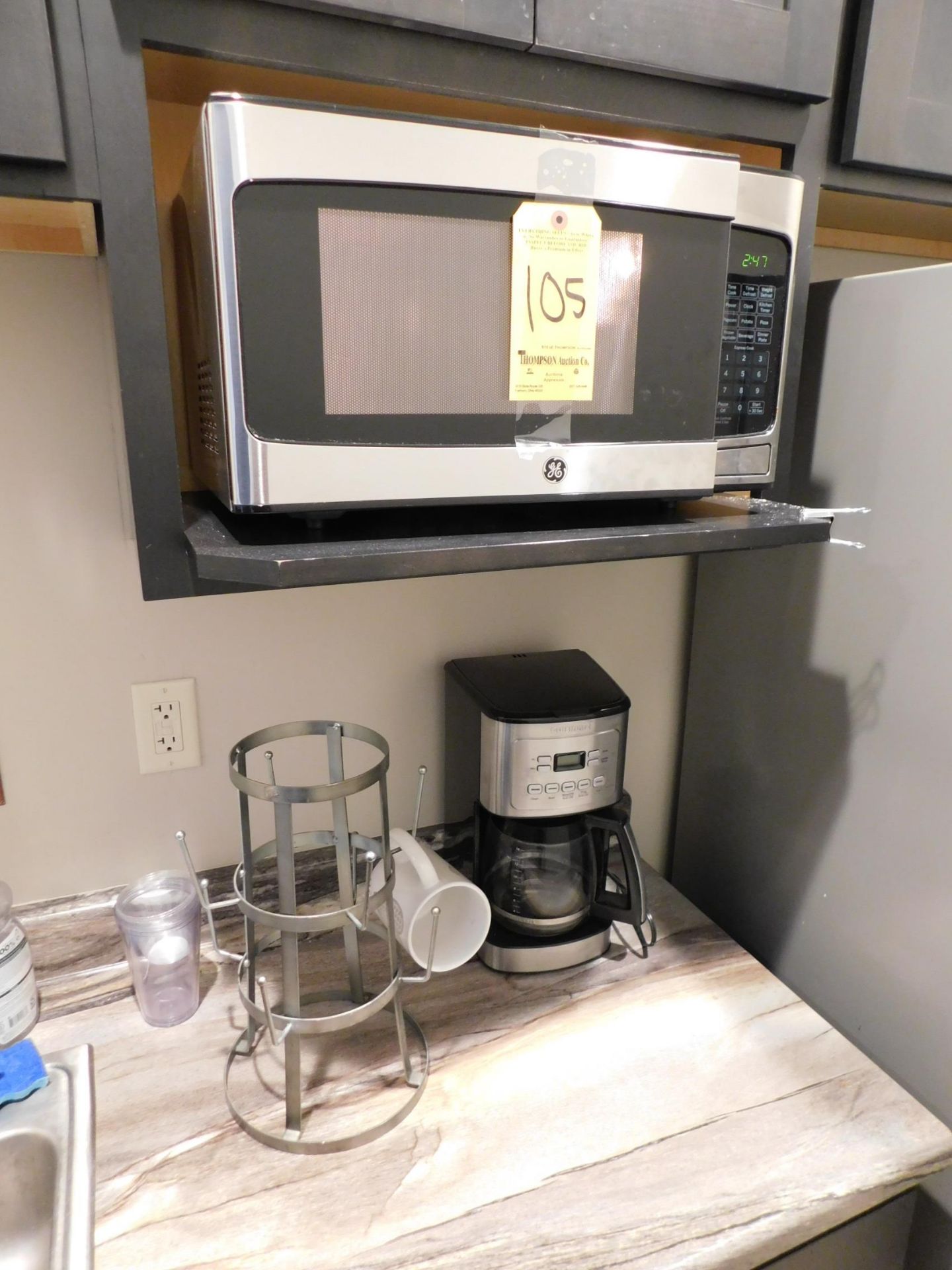 GE Microwave, Cuisinart Coffee Maker & Cup rack