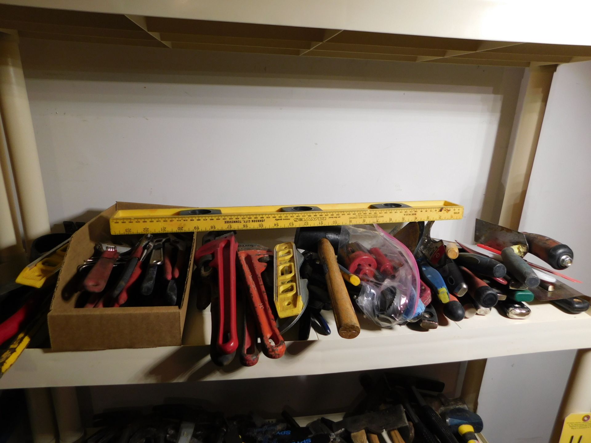 Contents of Shelf, Wrenches, Scrappers, Adjustable Wrenches