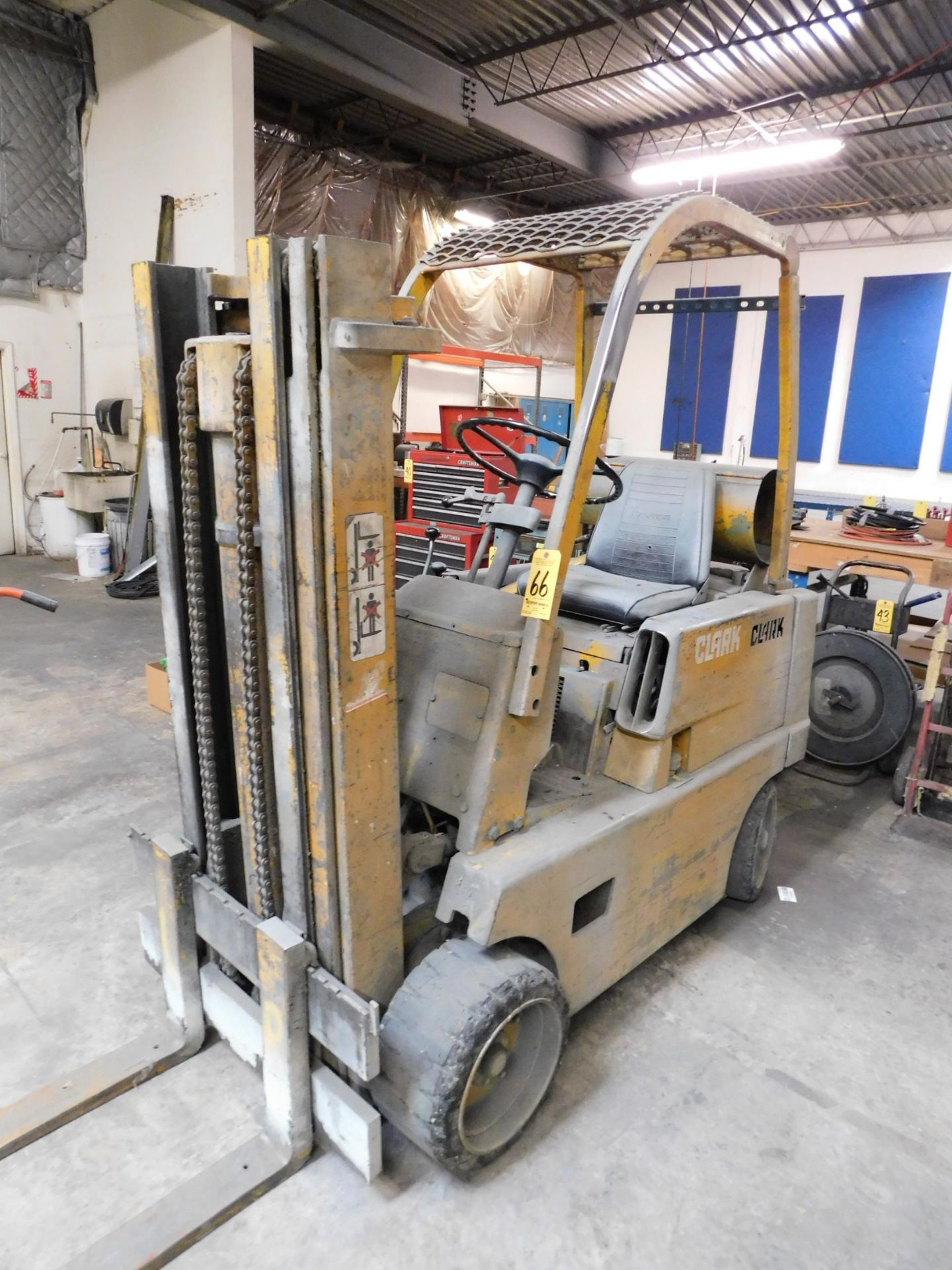 Clark 5,000 Lb. Capacity Fork Lift, s/n CF50B-434-89A-LPG-1067, LP, Hard Tire, 3-Stage Short Mast,