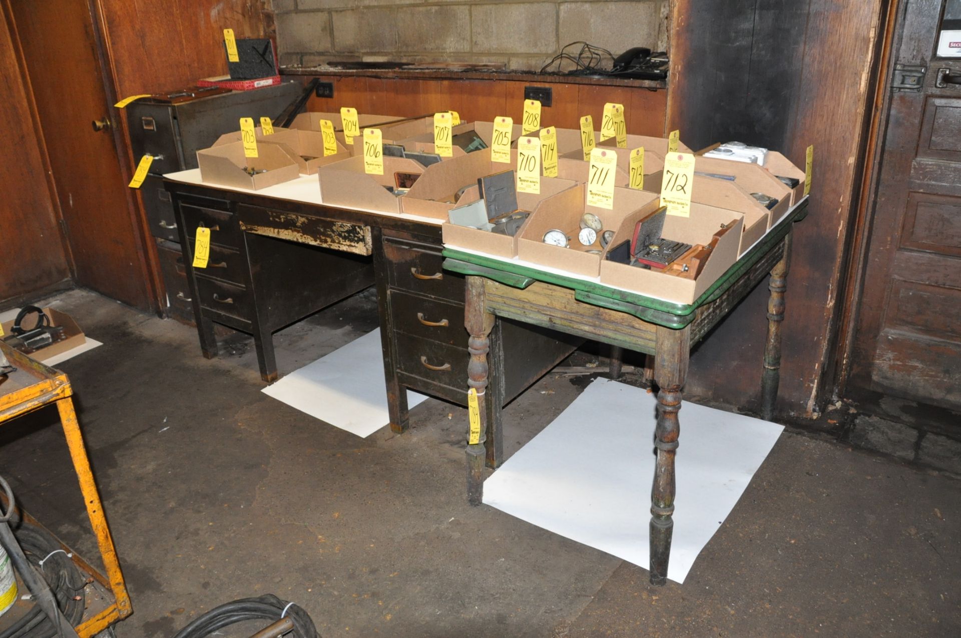 Lot-(2) Wood Benches, Wood Table, (2) File Cabinets, Wood Organizer, Stools, Oven, Microwave and (2)