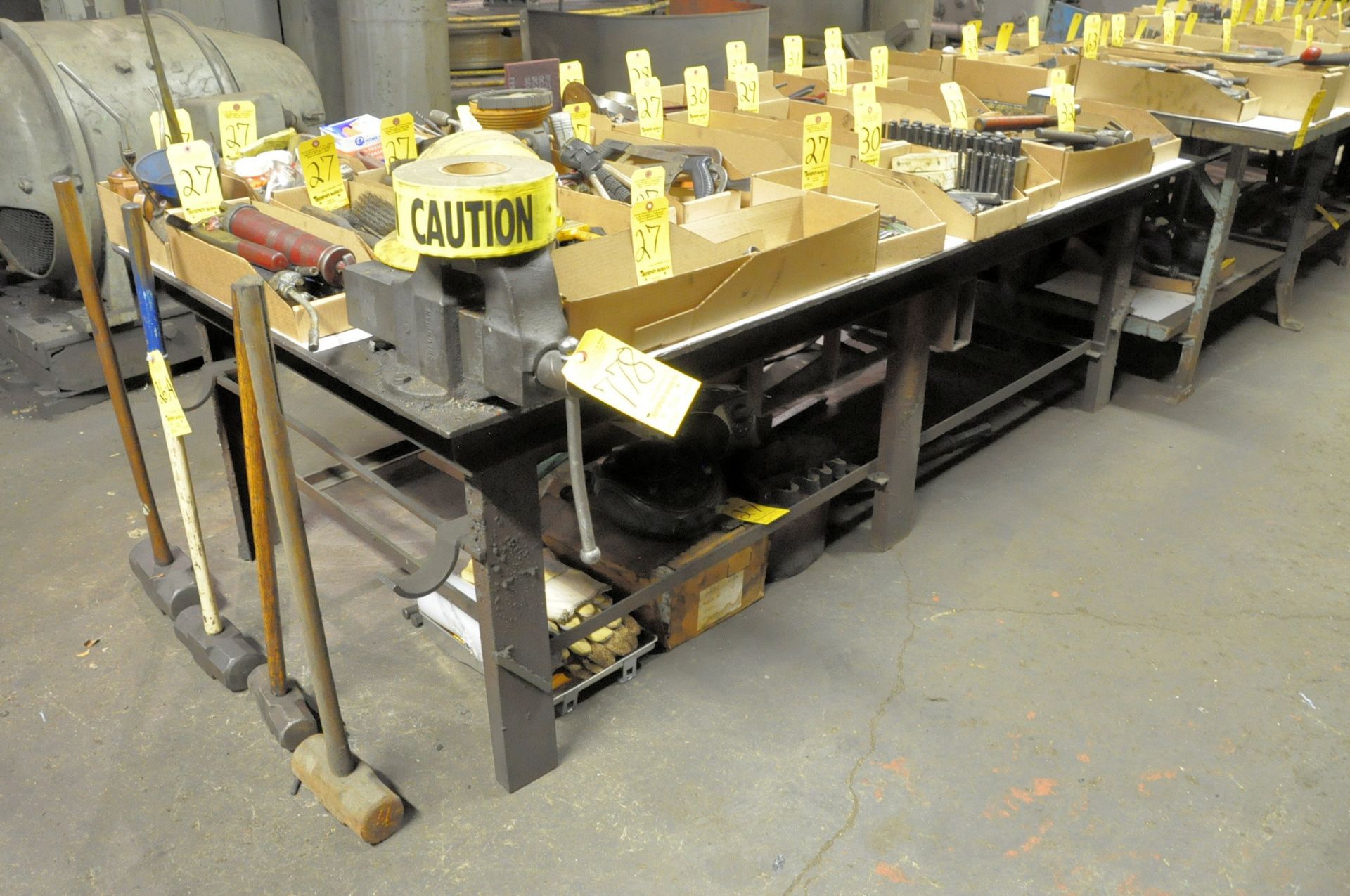 96"L X 48"W X 29"H Heavy Duty Steel Table with 4-1/2" Bench Vise (Contents Not Included) (Not To