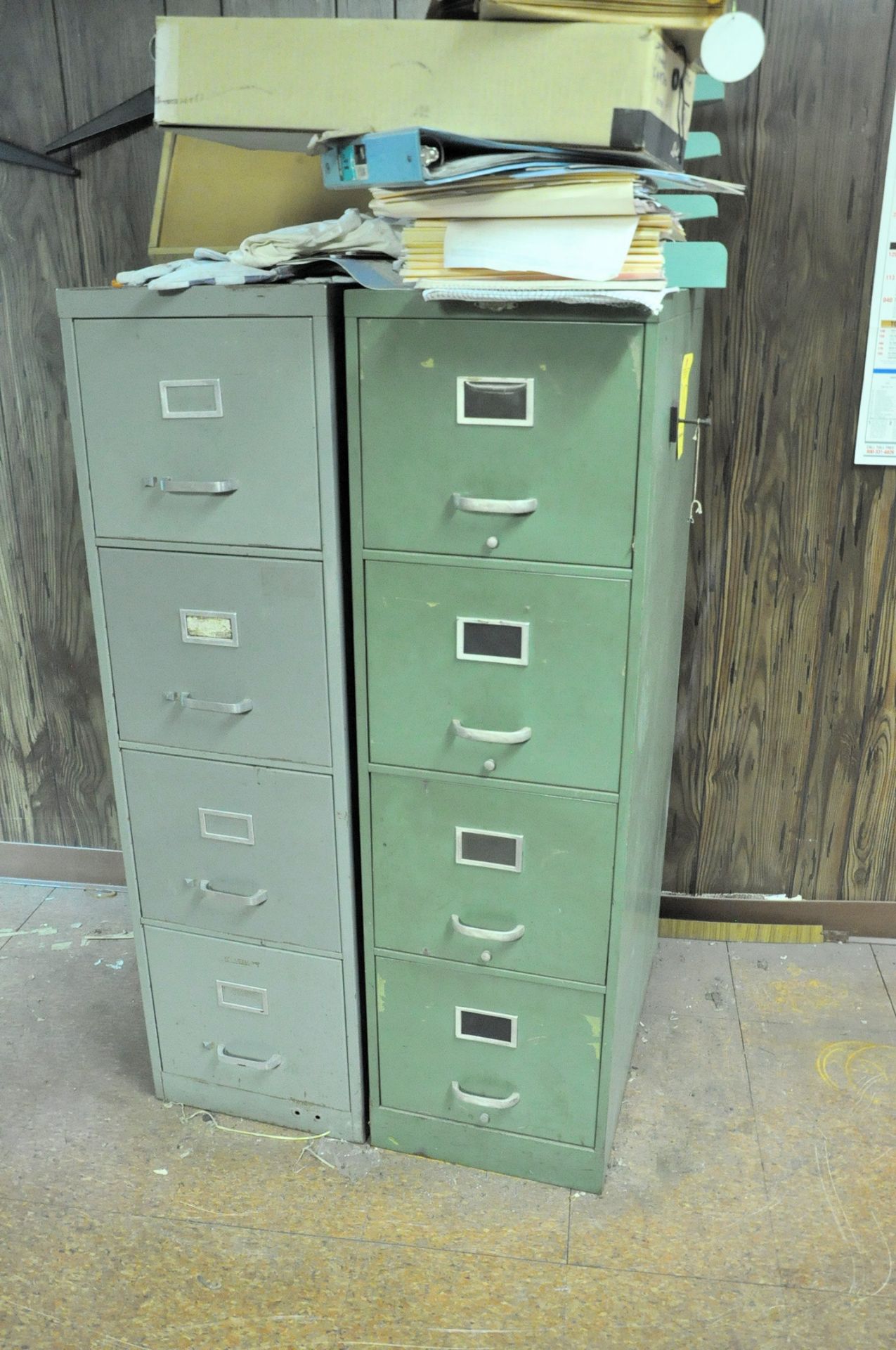 Lot-(2) 4-Drawer File Cabinets with Steel Desk