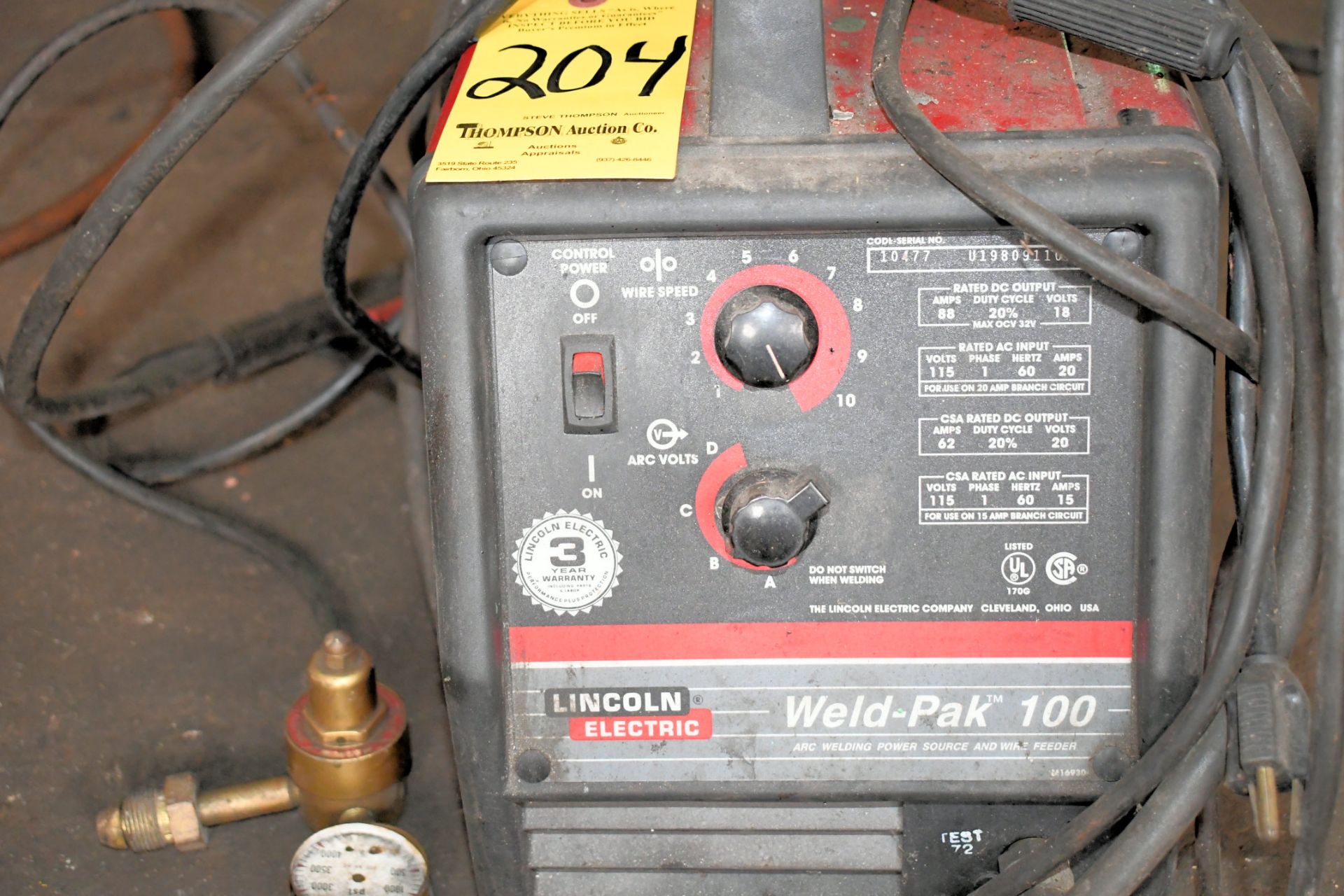 Lincoln Electric Weld-Pak 100 88-AMP 115-Volt 1-PH Wire Feed Welder, S/N 10477-U1980911019 - Image 3 of 3