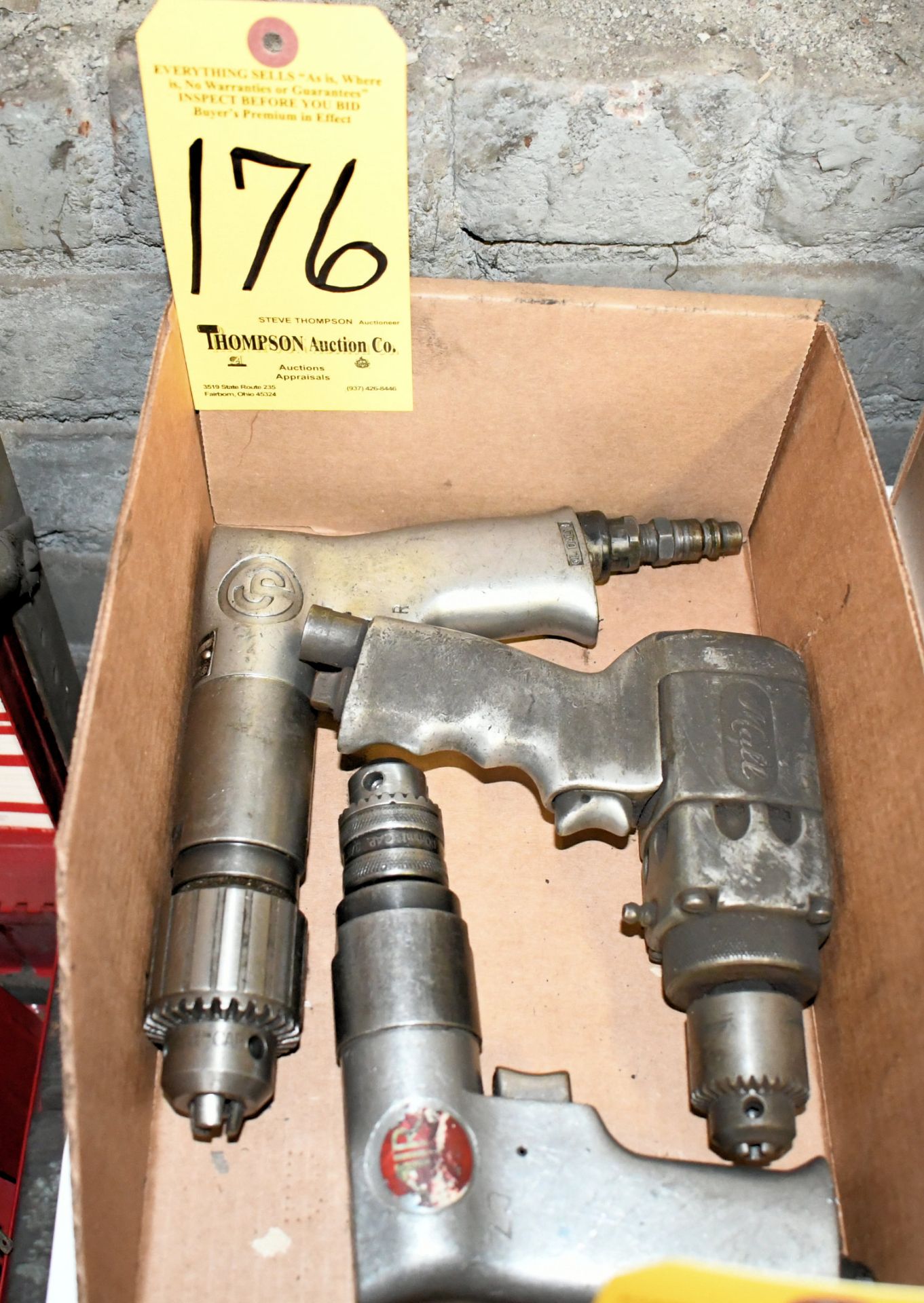 Lot-(2) 3/8" Pneumatic Drills with (1) Chicago Pneumatic 1/2" Pneumatic Drill in (1) Box