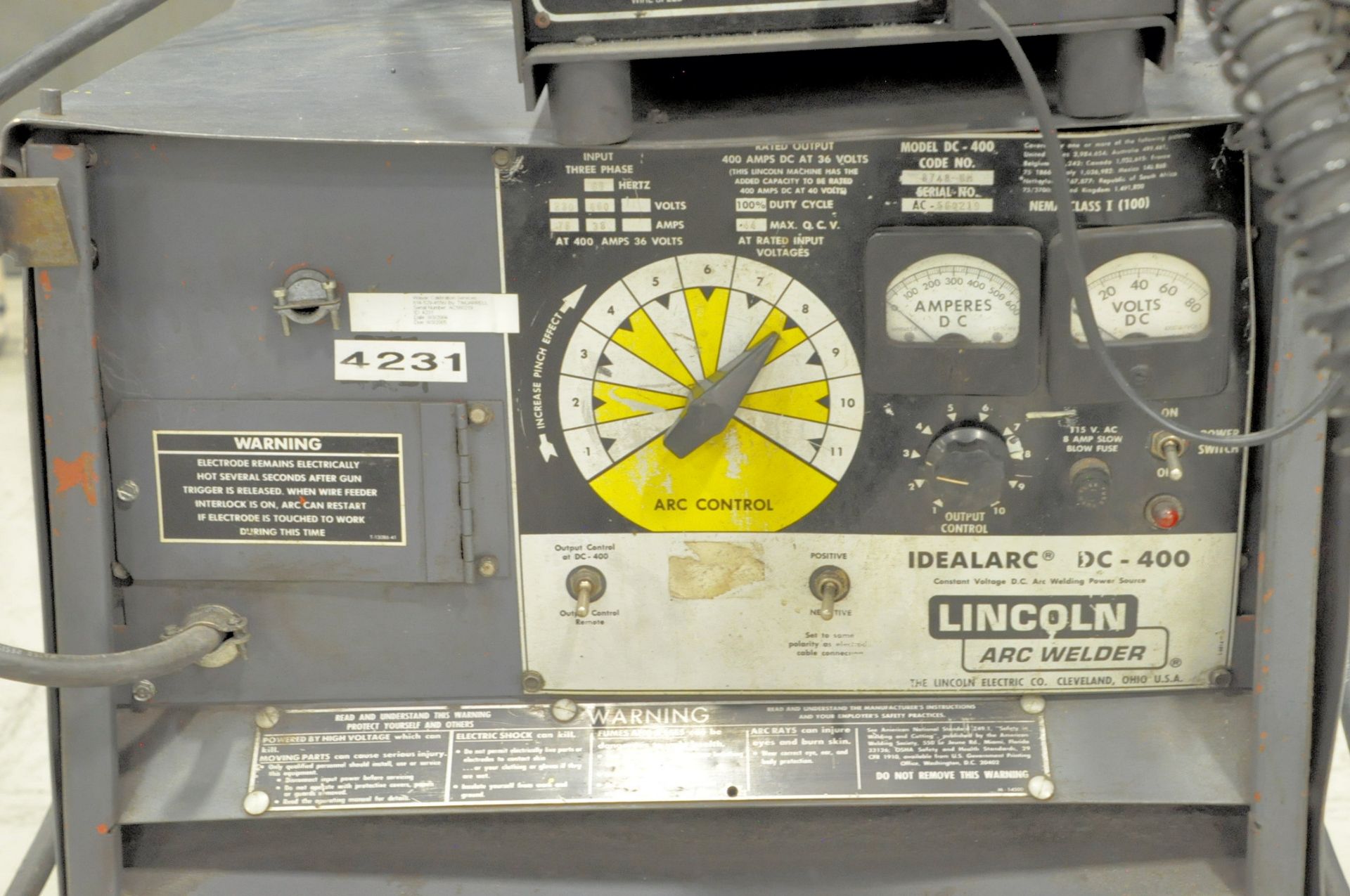 Lincoln Idealarc DC-400, 400-Amps Capacity CV-DC Mig Welding Power Source, S/n AC-560219, with - Image 2 of 5