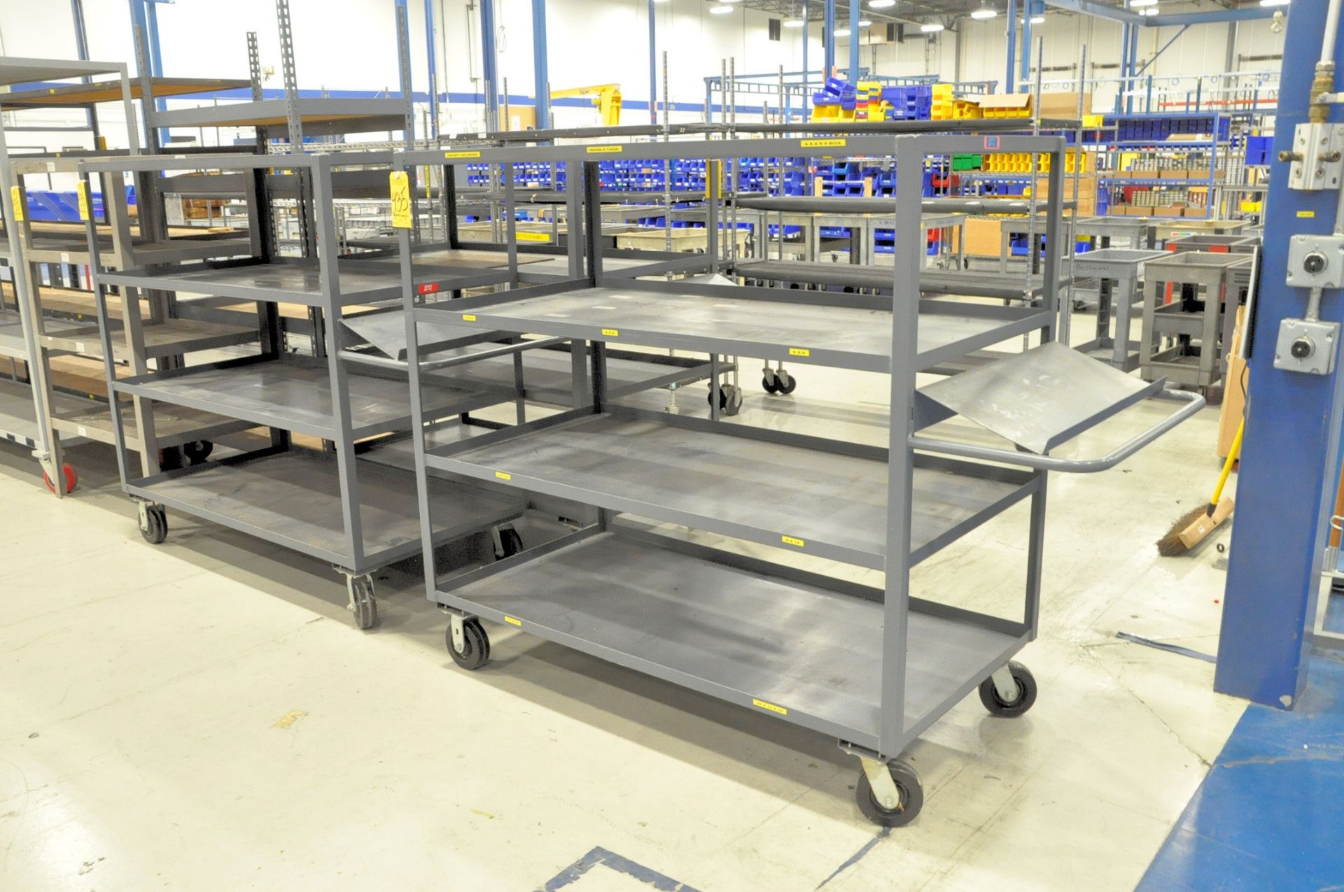 Lot-(4) Various Steel Shop Carts and (1) Section Light Duty Shelving