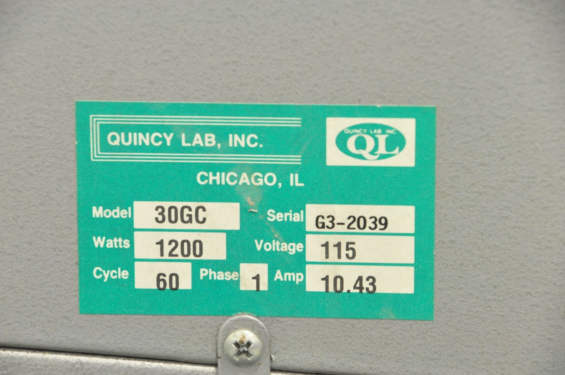 Quincy Lab Model 30 GC, Approximately 450-Degree Fahrenheit Single Door Bench Top Lab Oven, S/n G3- - Image 3 of 3