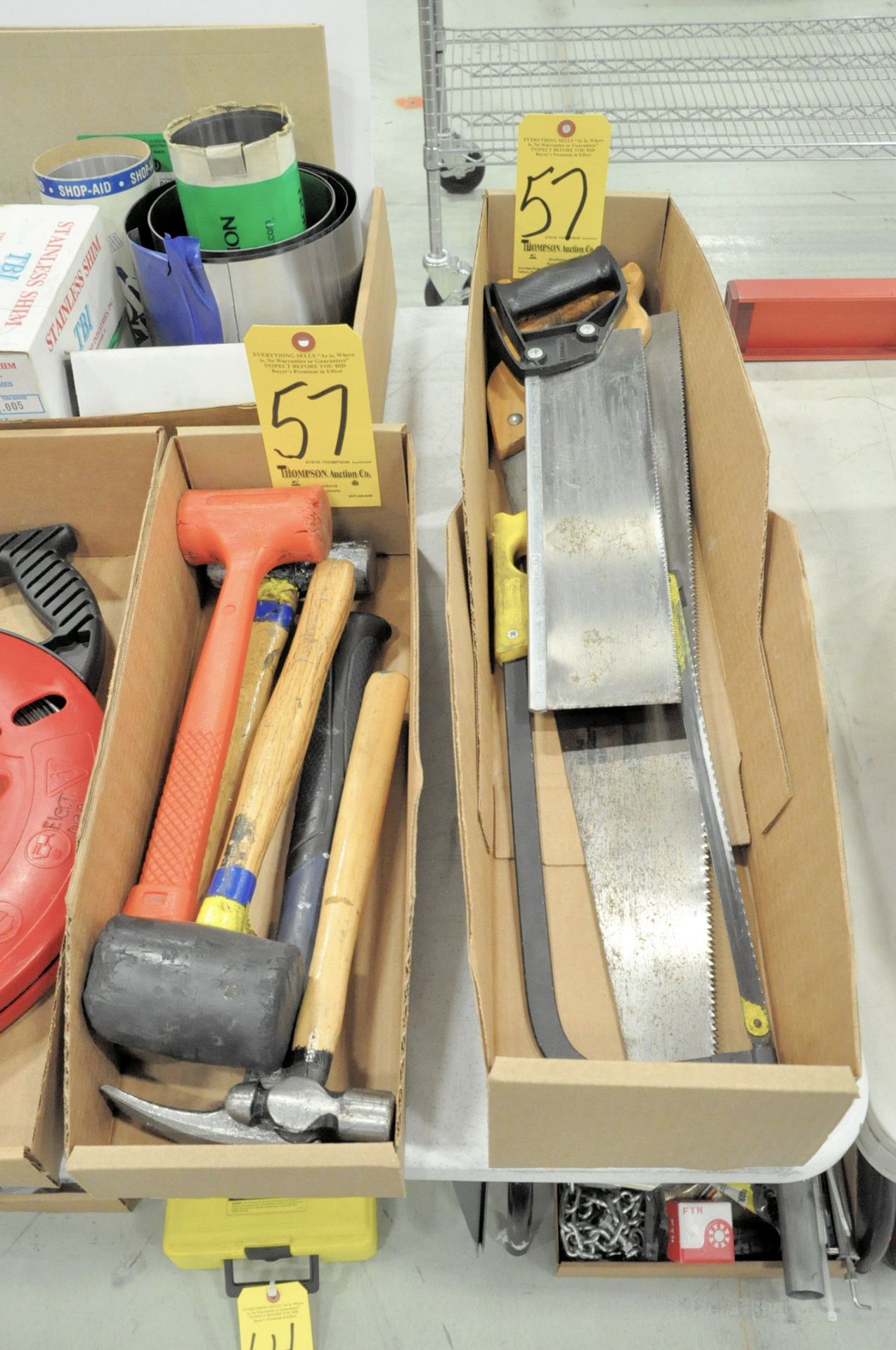 Lot-Hammers, Electrical Fish Tape, Shim Stock, Caulk Gun, Grease Guns, and Shims in (7) Boxes - Image 2 of 4