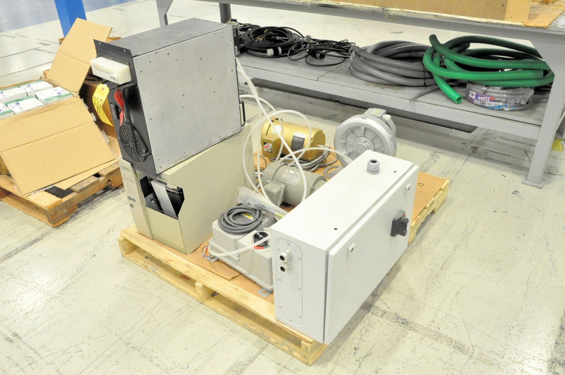 Lot-(1) Zebra 105SL Label Printer, (1) Baldor 2-HP Motor, (1) Fox Trim Away Motor, (1) Sterling 2-HP