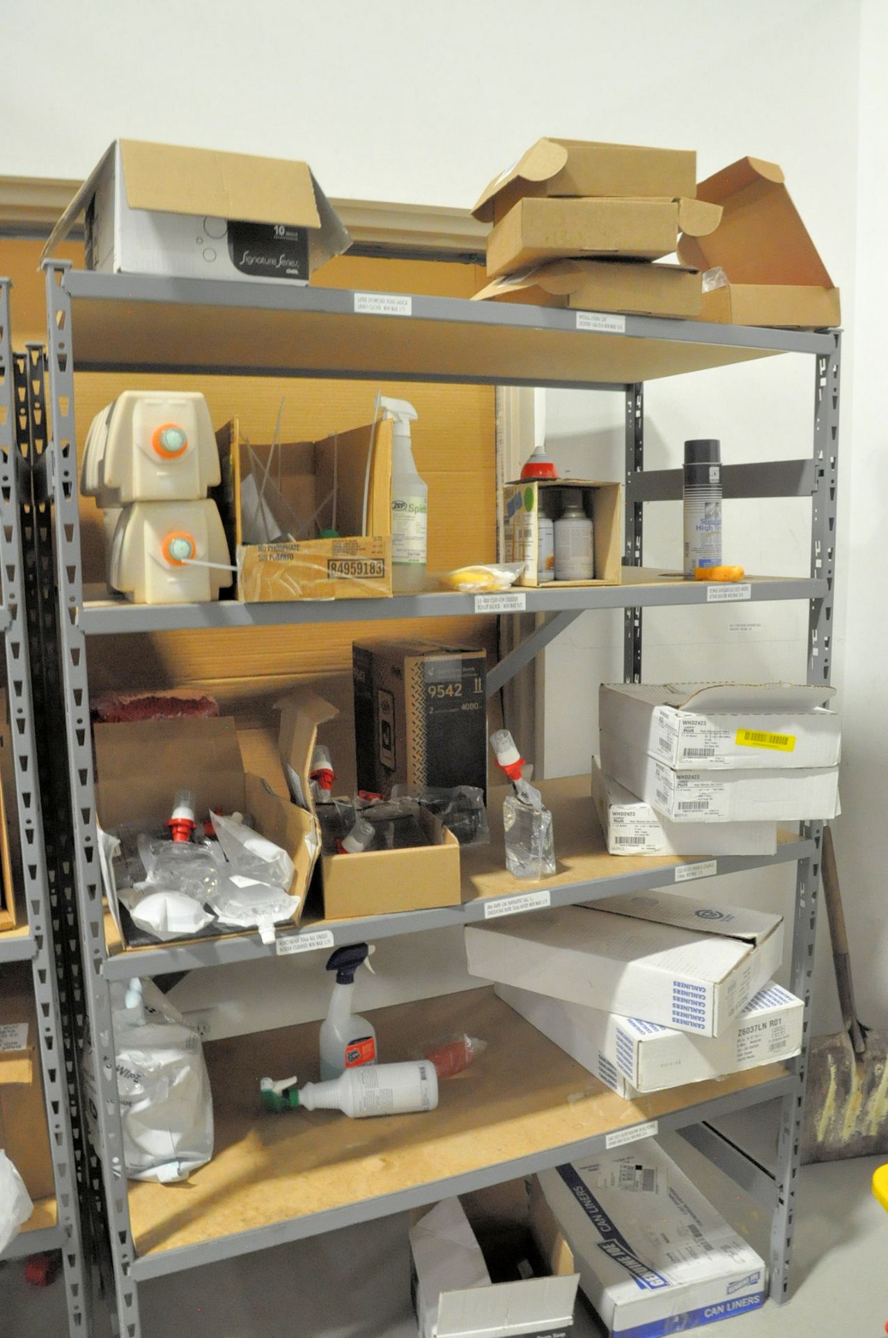 Lot-Various Janitorial Supplies with 4-Sections Shelving in (1) Storeroom - Image 3 of 8