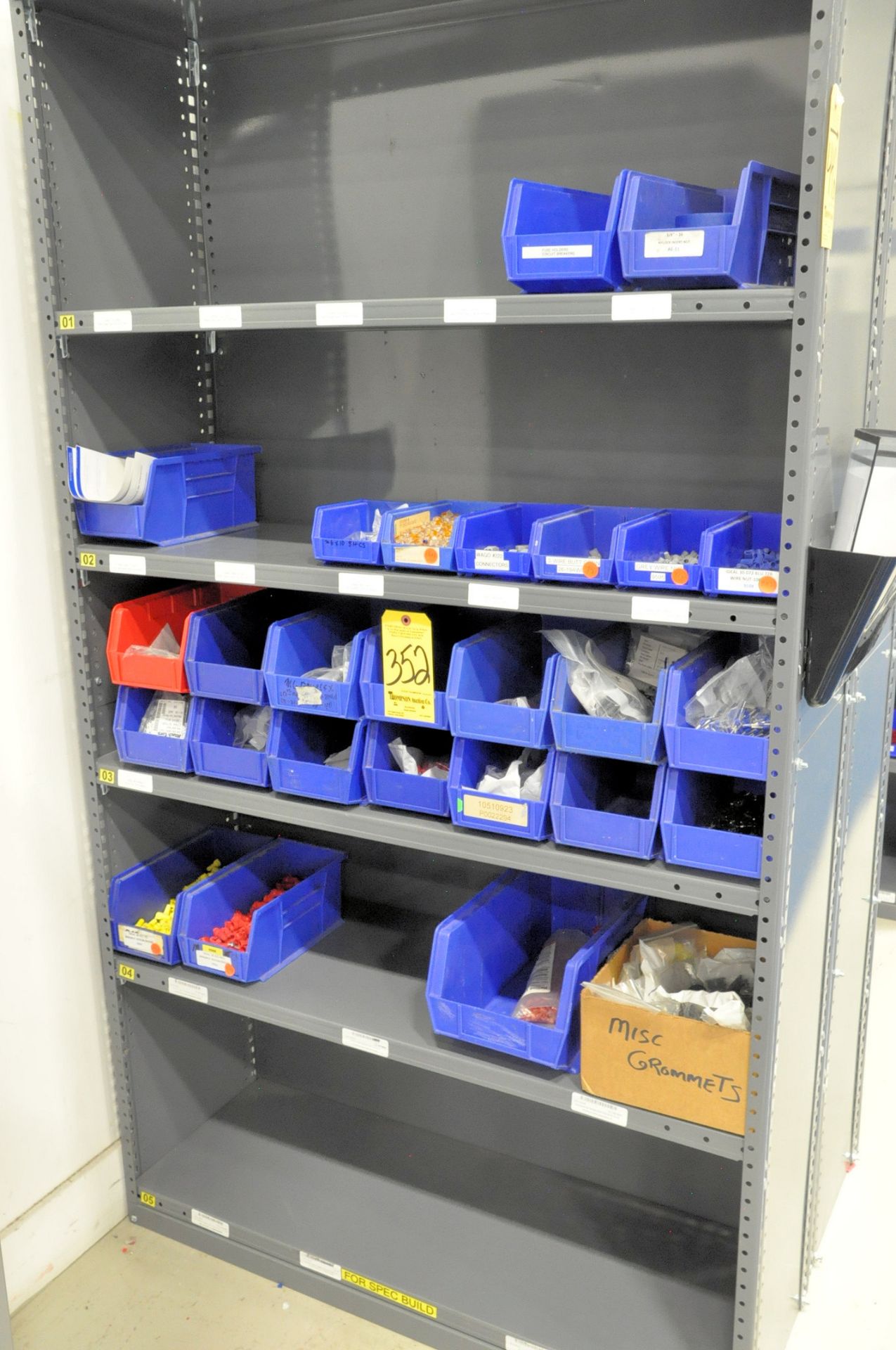 Lot-Grommets, Twist Caps, Farrells, Tape, etc. in (1) Section, (Shelving Not Included)