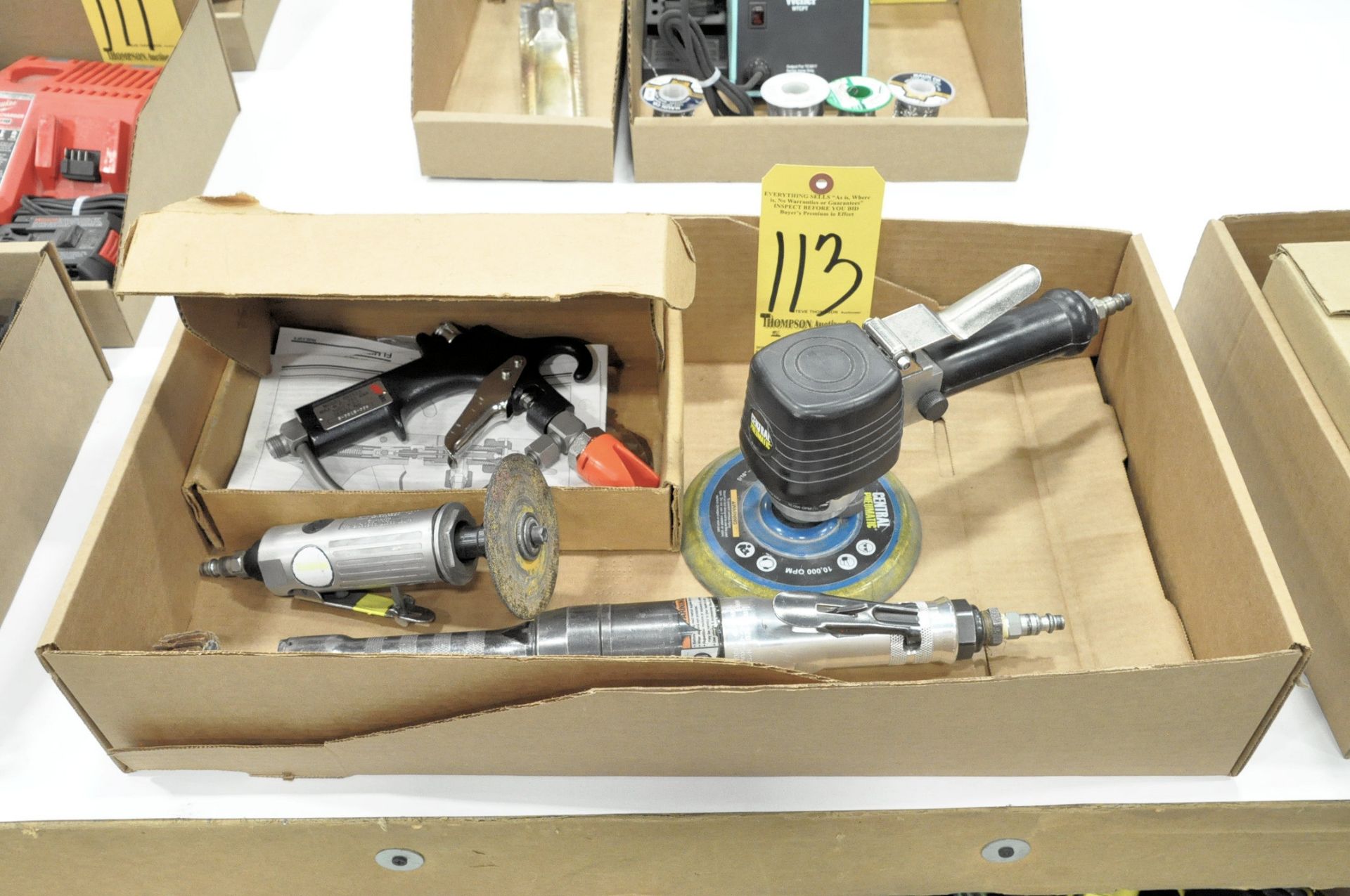 Lot-(2) Various Pneumatic Straight Die Grinders, (1) Orbital Sander and (1) Ingersoll-Rand Airless