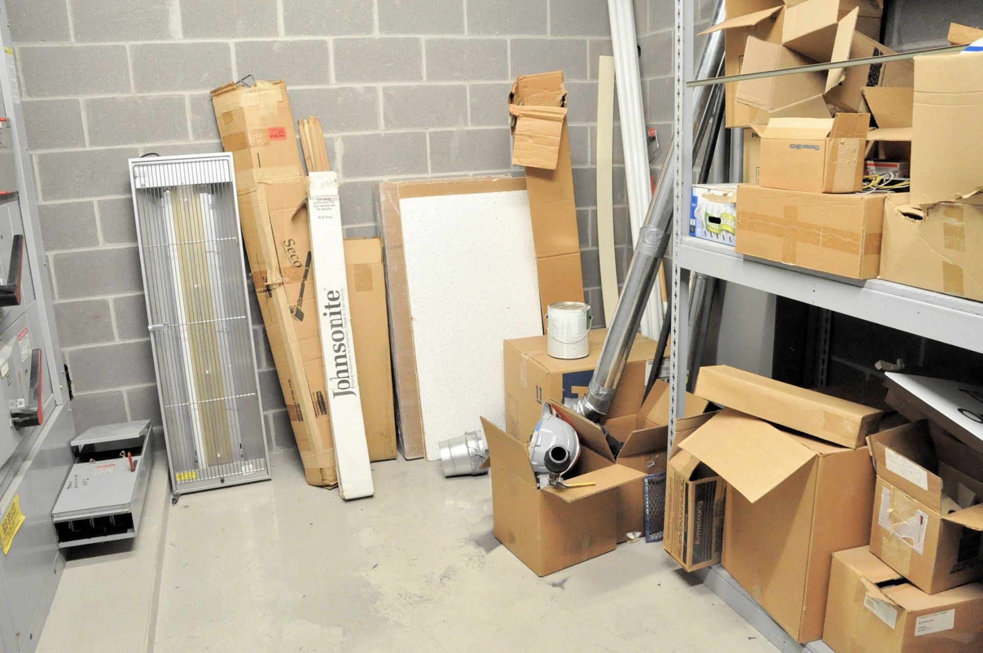 Lot-Lights, Ballasts and Fittings with (2) Sections Shelving in Storeroom - Image 2 of 6