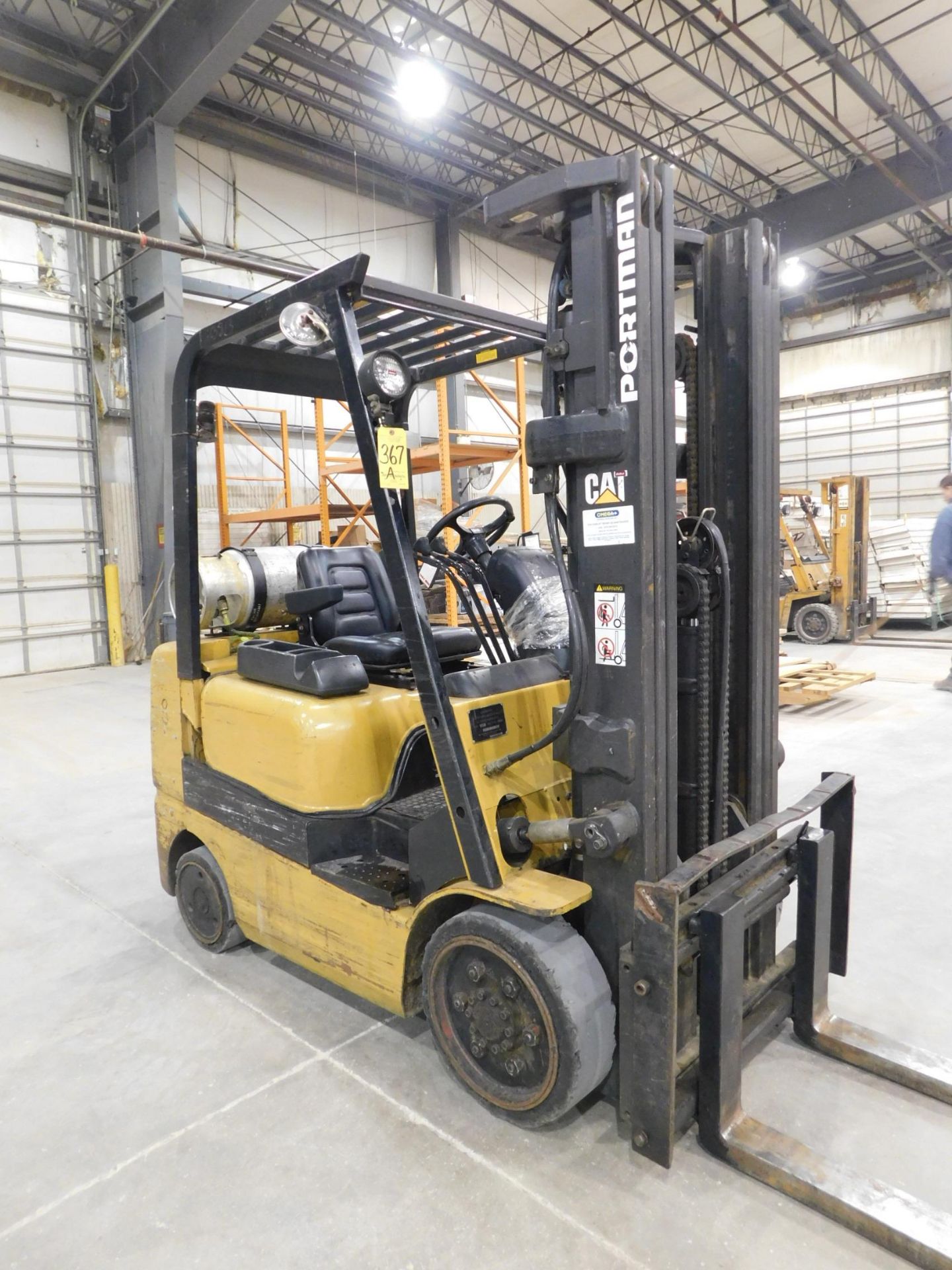 Caterpillar Model GC25K Fork Lift, s/n AT82C-03349, 4,700 Lb. Capacity, LP, Hard Tire, 3-Stage Mast,