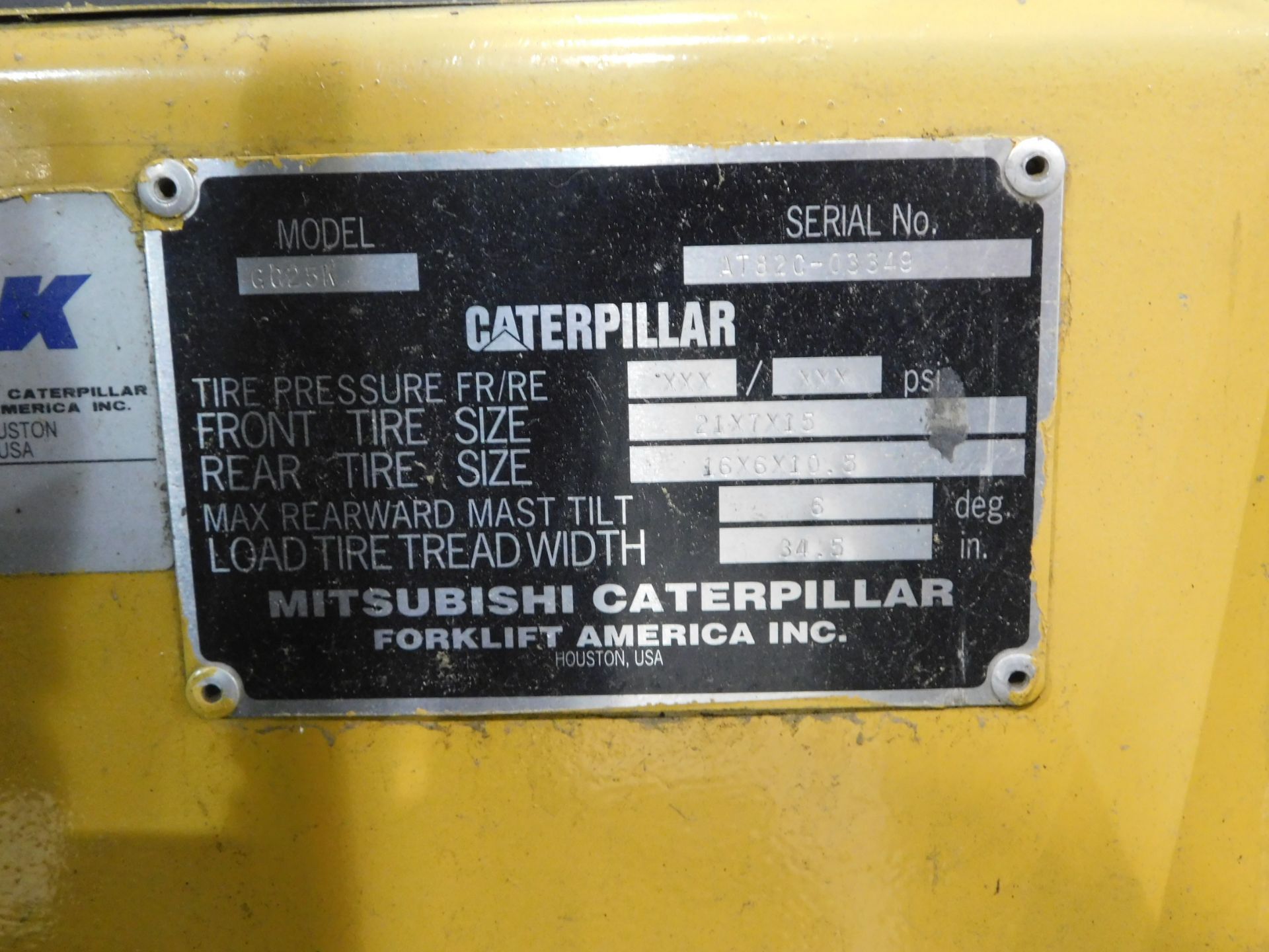 Caterpillar Model GC25K Fork Lift, s/n AT82C-03349, 4,700 Lb. Capacity, LP, Hard Tire, 3-Stage Mast, - Image 24 of 26