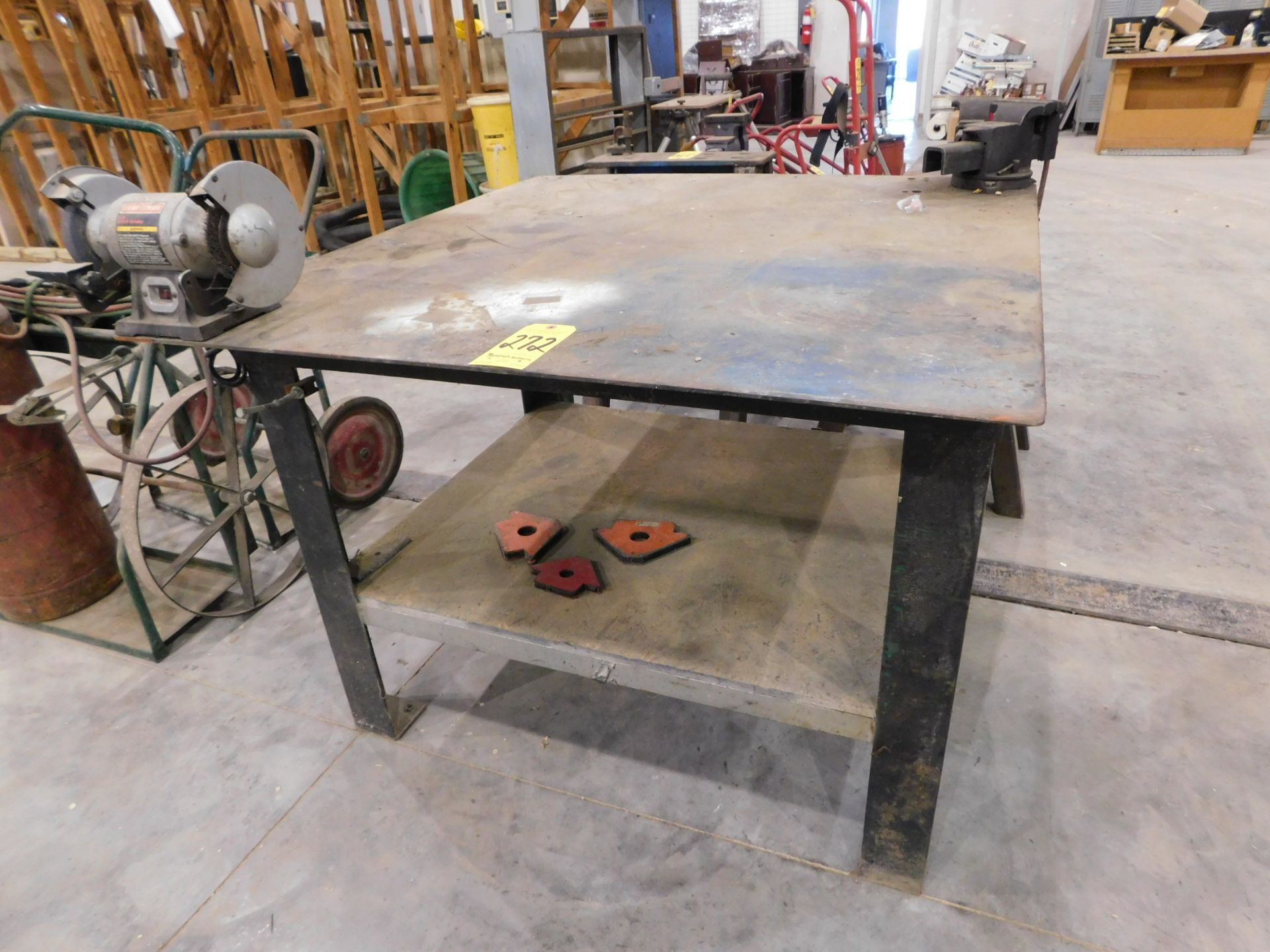 Steel Welding Table, with Bench Vise and Craftsman Bench Grinder, 48" X 51" X 37" High