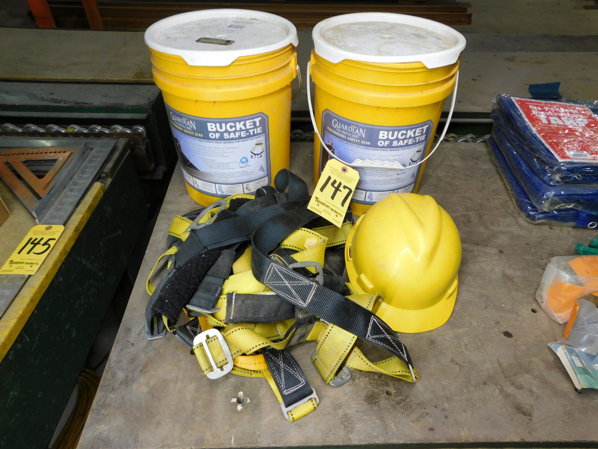 (2) Guardian Bucket of Safe-Tie Fall Protection Gear, Safety Harnesses, and Hard Hat