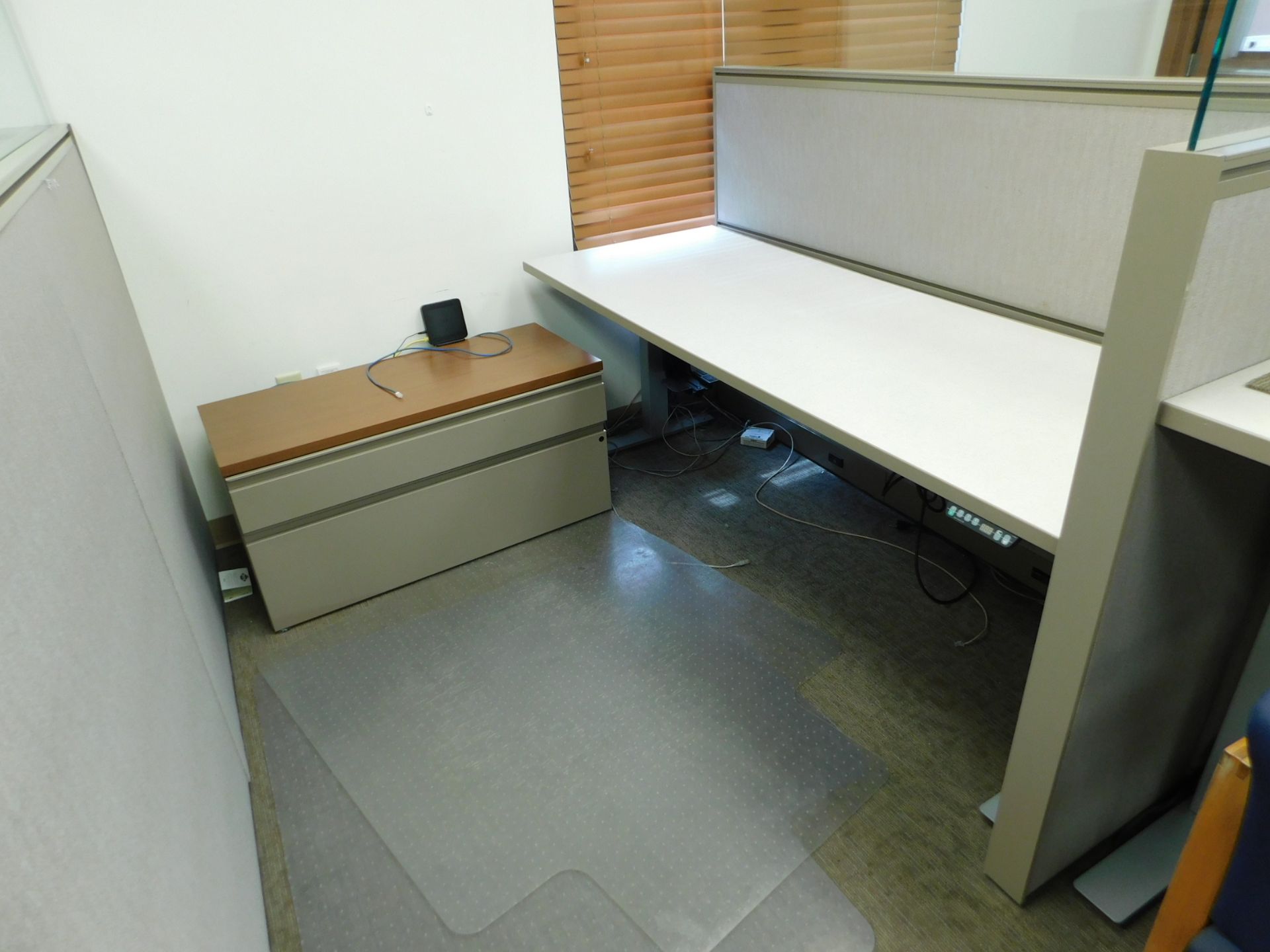 (4) Desk Control 520 Electric Height Control Adjustable Desks, (4) Chairs, (2) 2 Drawer Lateral File - Image 3 of 7