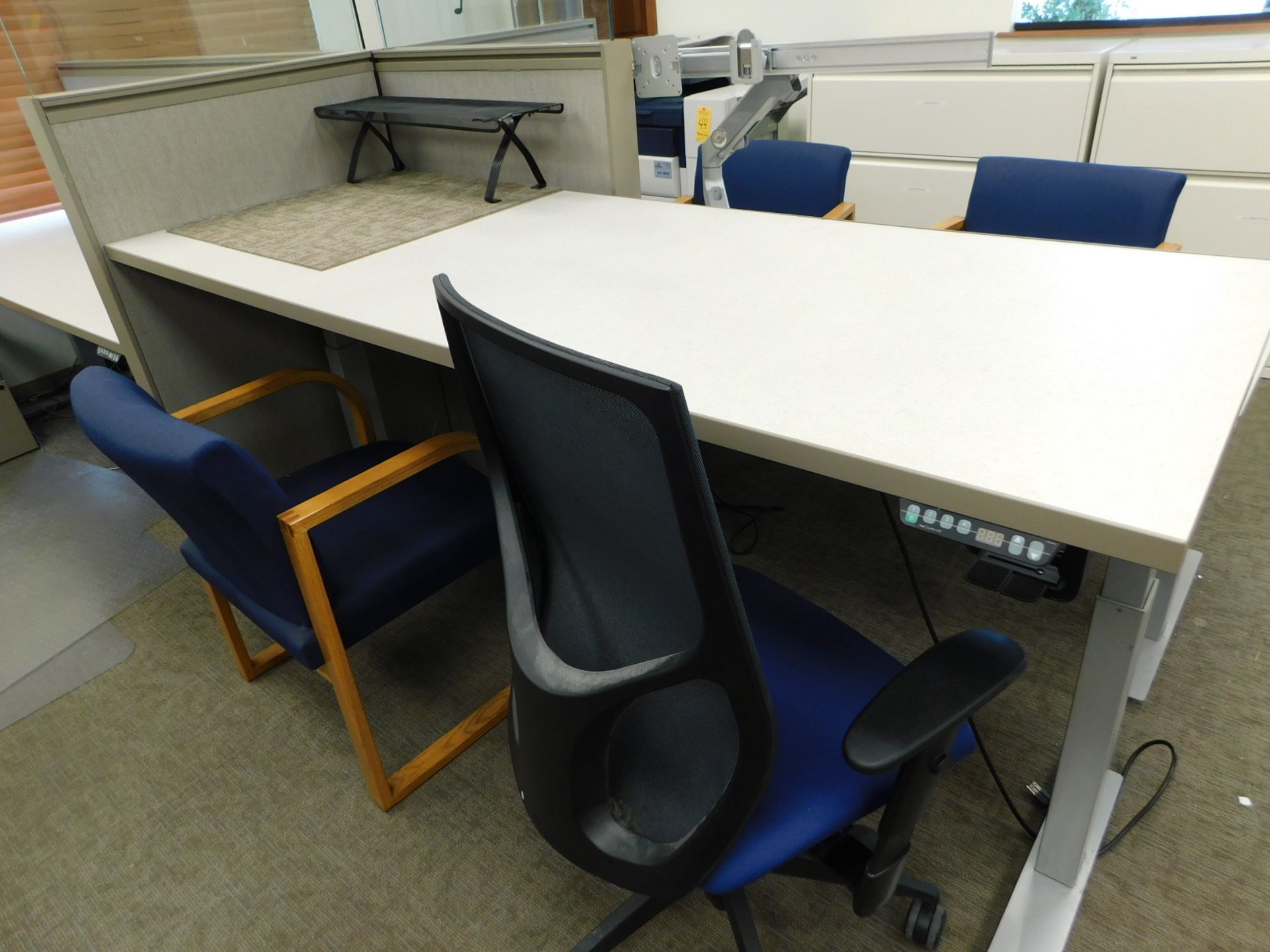 (4) Desk Control 520 Electric Height Control Adjustable Desks, (4) Chairs, (2) 2 Drawer Lateral File - Image 4 of 7