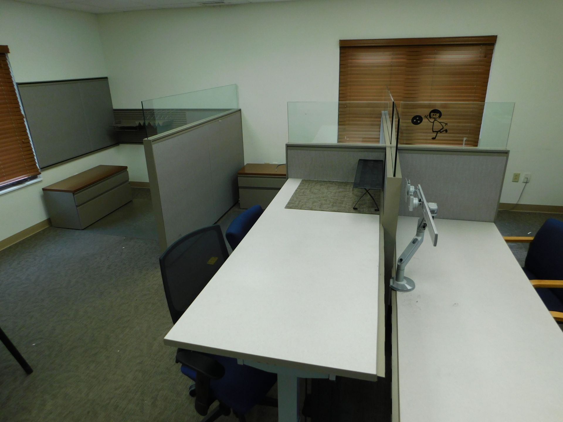 (4) Desk Control 520 Electric Height Control Adjustable Desks, (4) Chairs, (2) 2 Drawer Lateral File