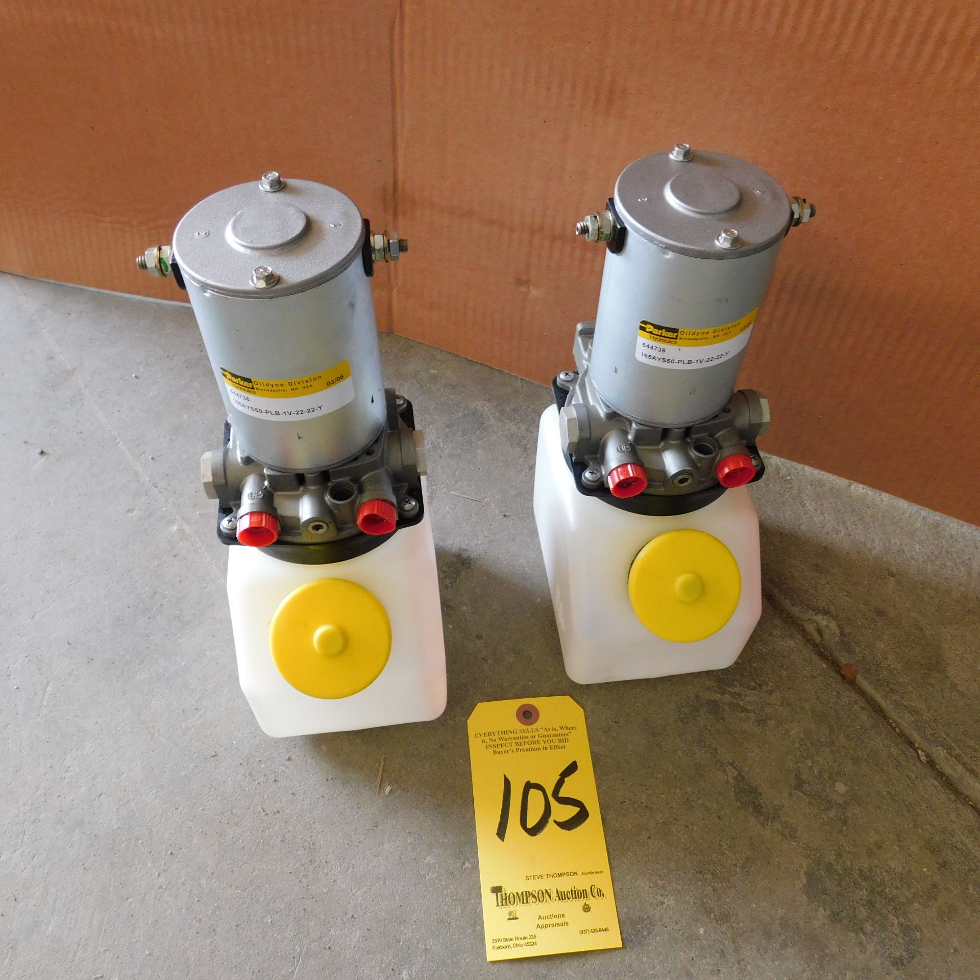 (2) Parker/Oildyne Series 644738, Model 165AYS50-PLB-1V-22-22-Y Hydraulic Power Units, New Stock