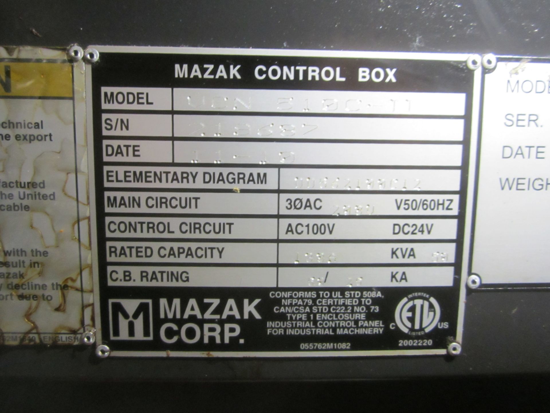 Mazak Model Nexus 510C-II CNC Vertical Machining Center, s/n 219687, New 2010, Nexus Matrix CNC - Image 13 of 14